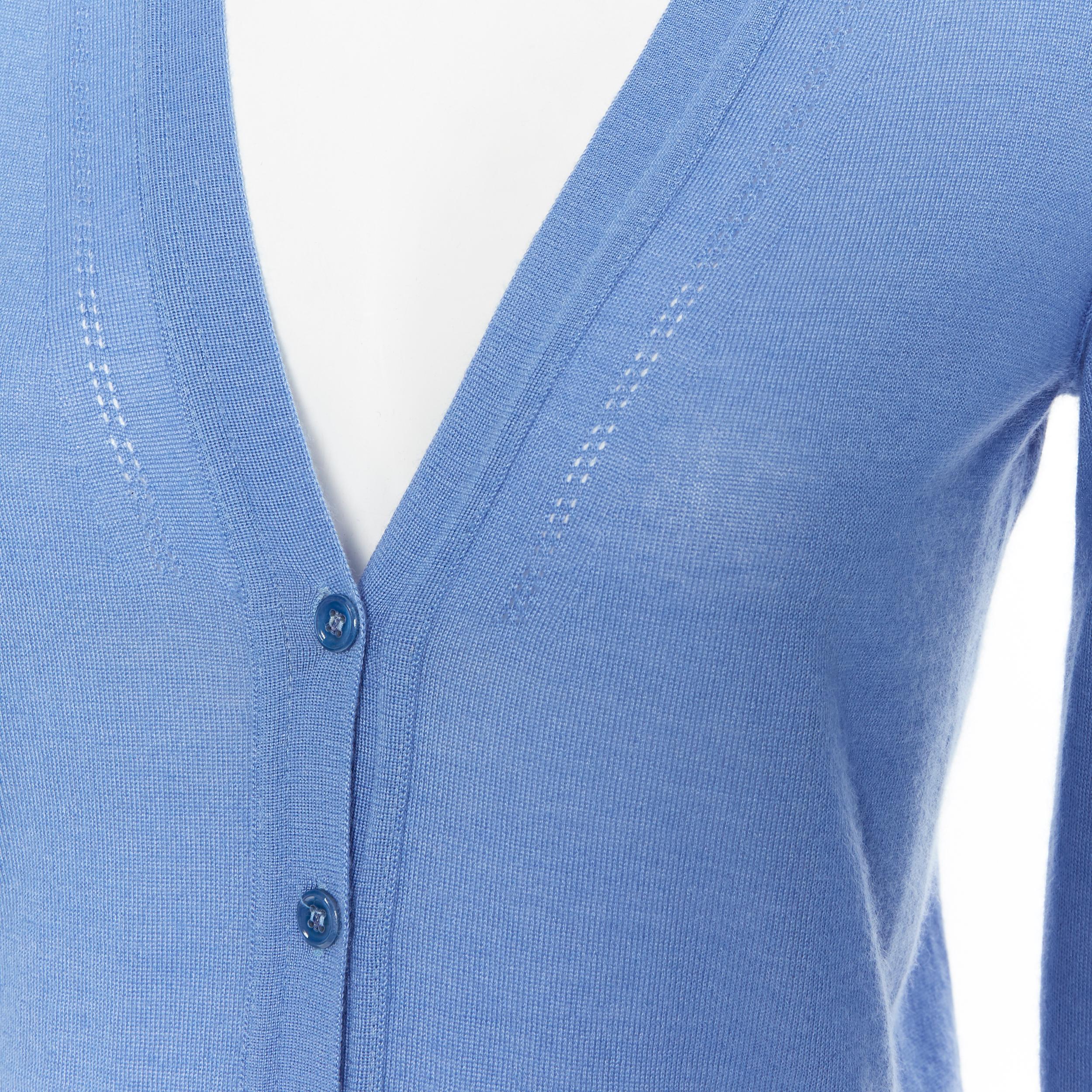 YVES SAINT LAURENT 2010 cashmere silk blue pocket logo knit V-neck cardigan XS 3