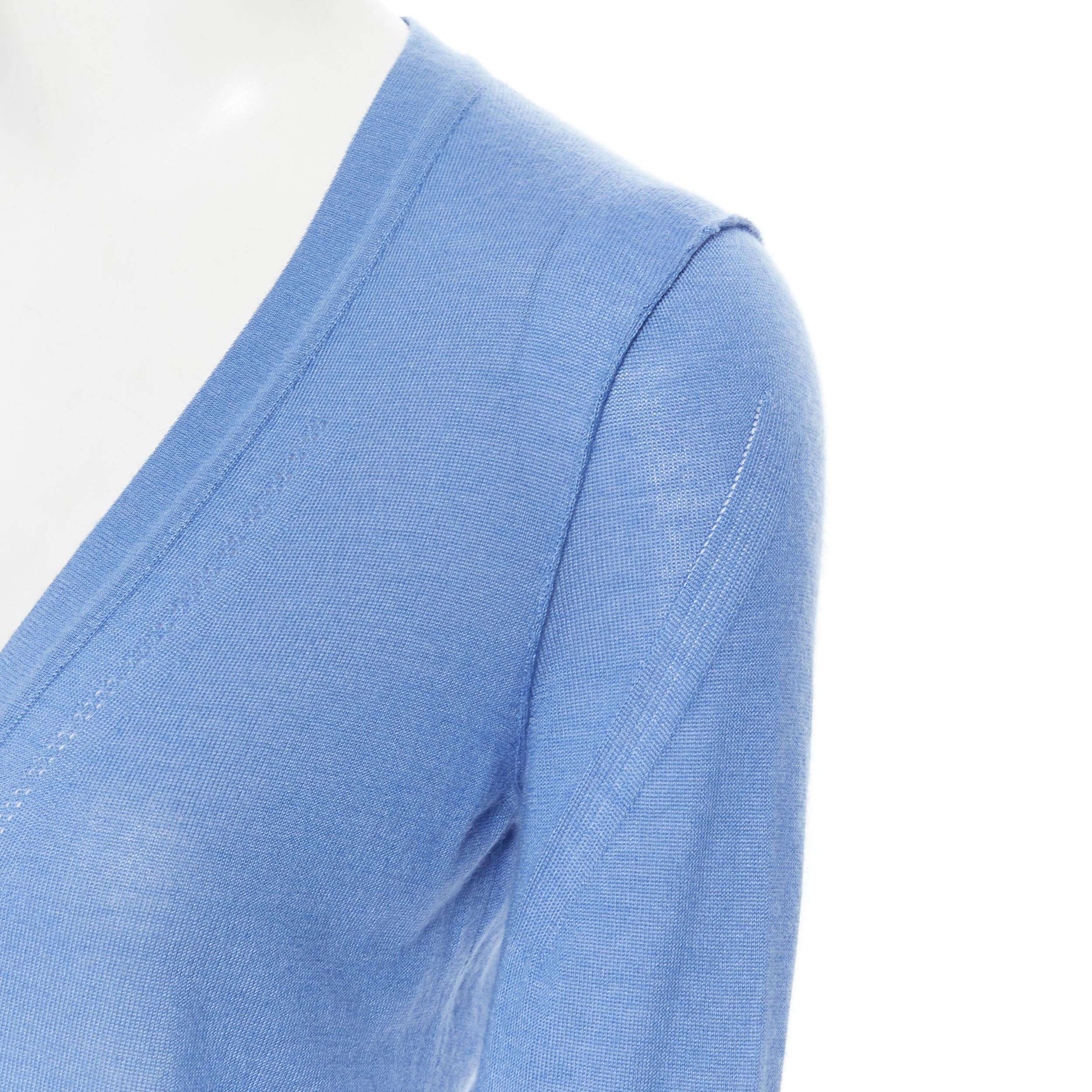 YVES SAINT LAURENT 2010 cashmere silk blue pocket logo knit V-neck cardigan XS 5