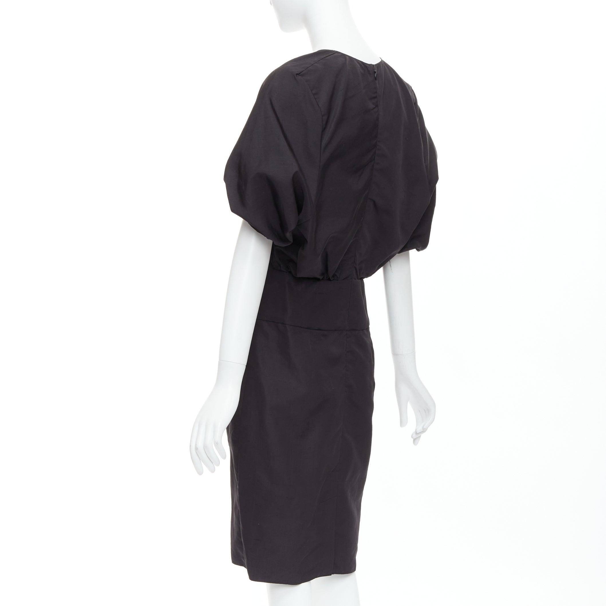 YVES SAINT LAURENT 2011 black cotton silk rounded puff cocktail dress FR40 L For Sale 2