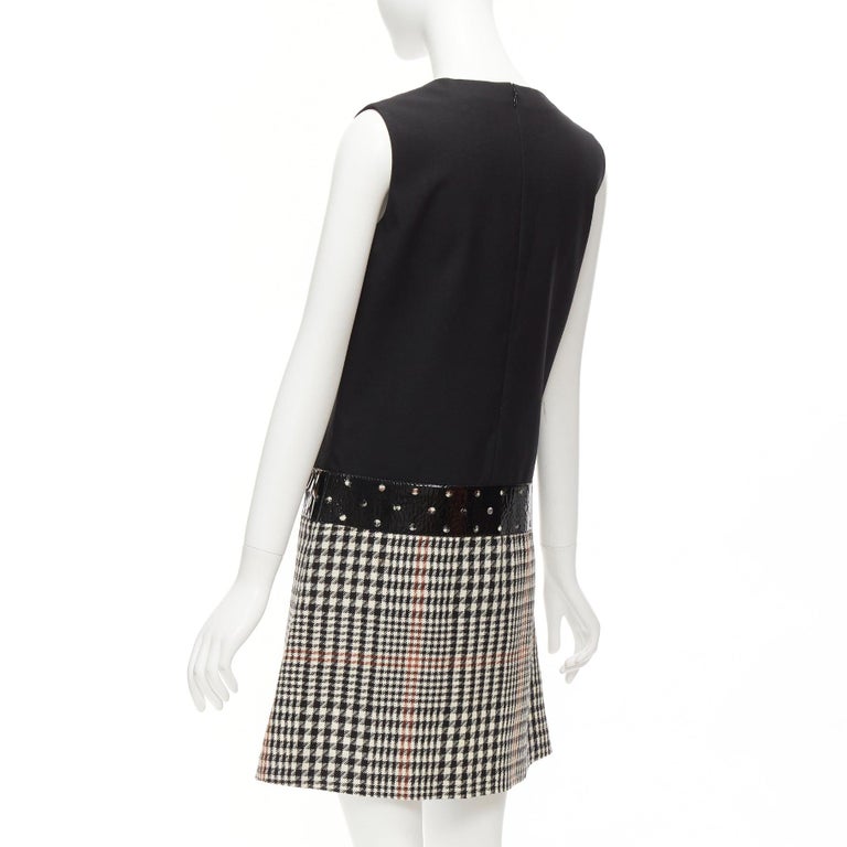 YVES SAINT LAURENT 2011 Runway wool black houndstooth fit flare dress FR36  S at 1stDibs