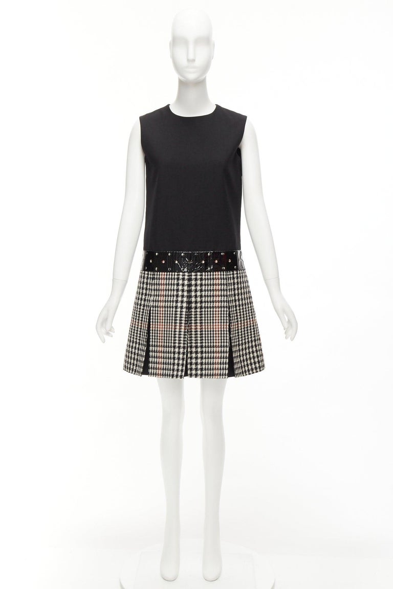 YVES SAINT LAURENT 2011 Runway wool black houndstooth fit flare dress FR36  S at 1stDibs