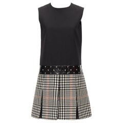 YVES SAINT LAURENT 2011 Runway wool black houndstooth fit flare dress FR36 S