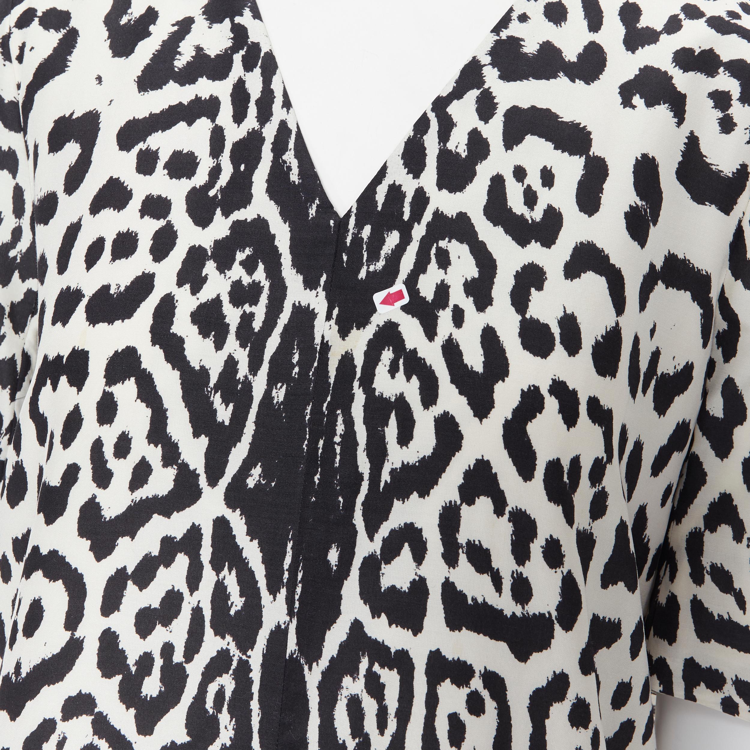 YVES SAINT LAURENT 2012 100% silk black white leopard spot casual dress FR38 6