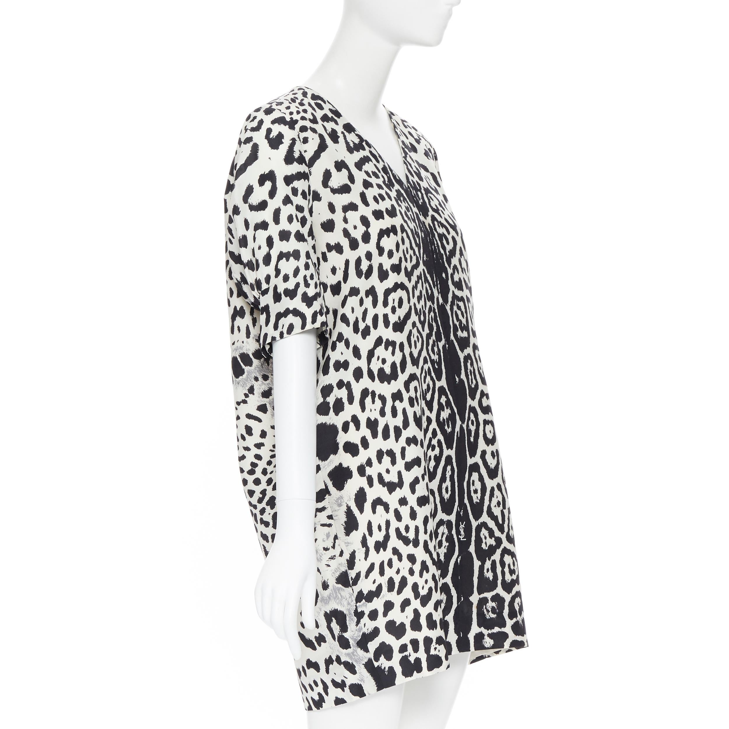 Women's YVES SAINT LAURENT 2012 100% silk black white leopard spot casual dress FR38