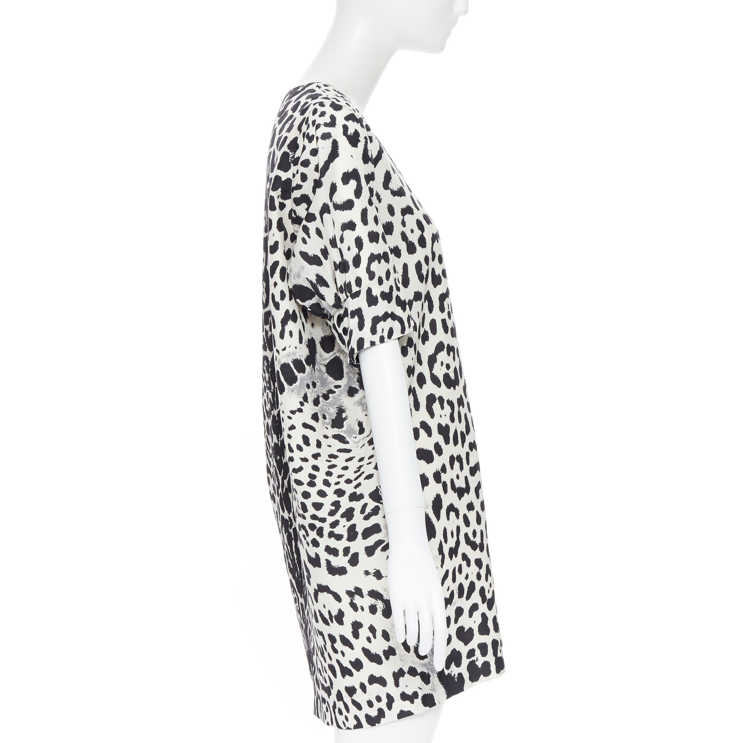 YVES SAINT LAURENT 2012 100% silk black white leopard spot casual dress FR38 1