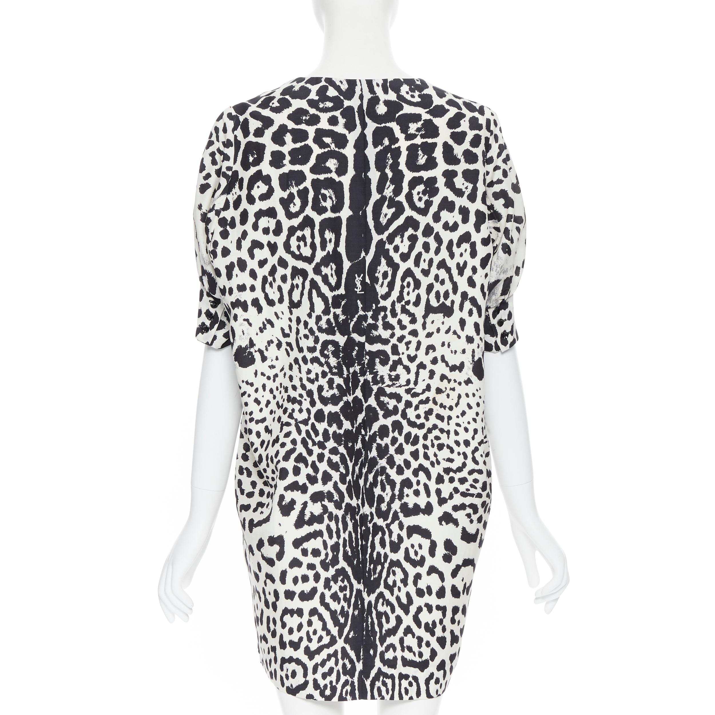 YVES SAINT LAURENT 2012 100% silk black white leopard spot casual dress FR38 2