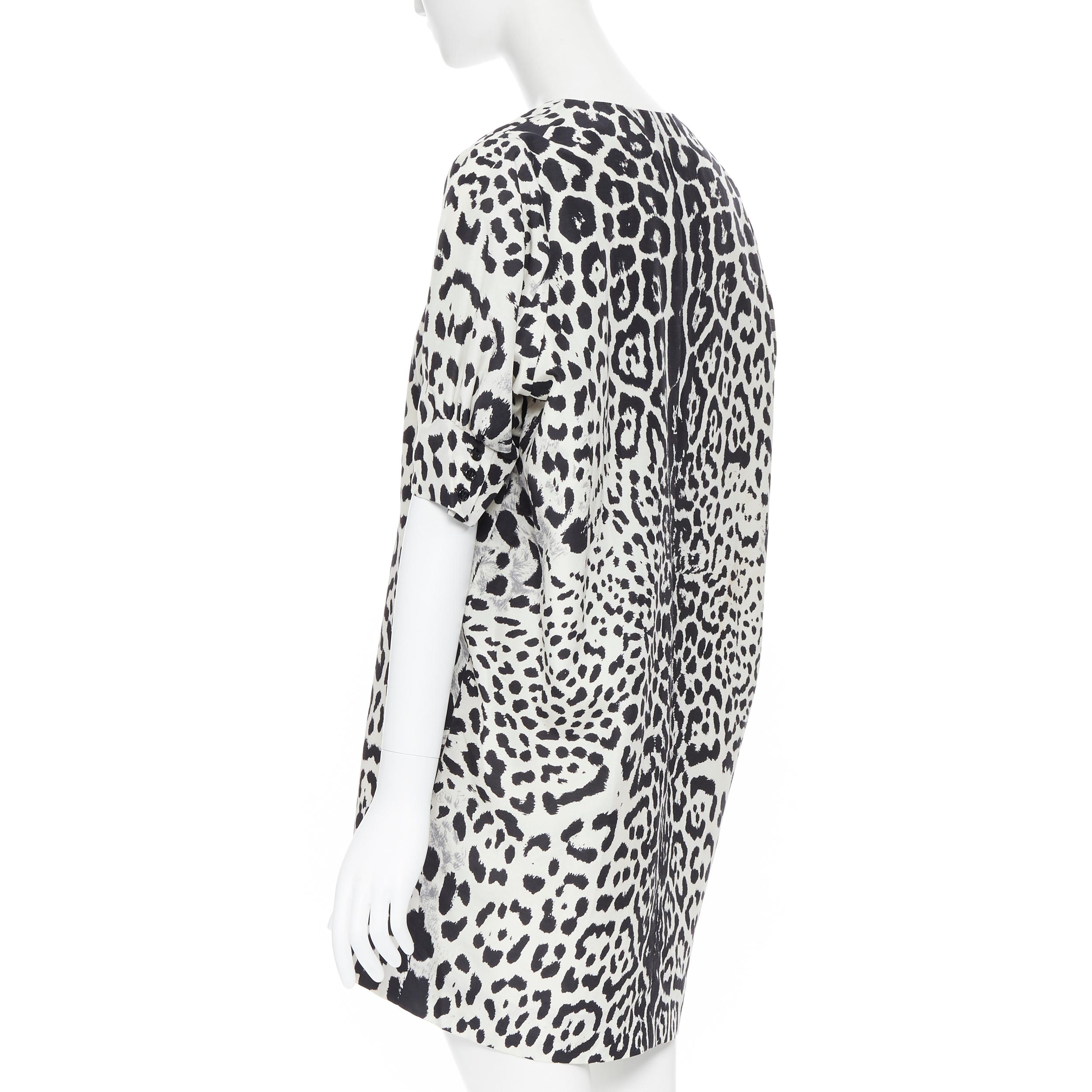 YVES SAINT LAURENT 2012 100% silk black white leopard spot casual dress FR38 3