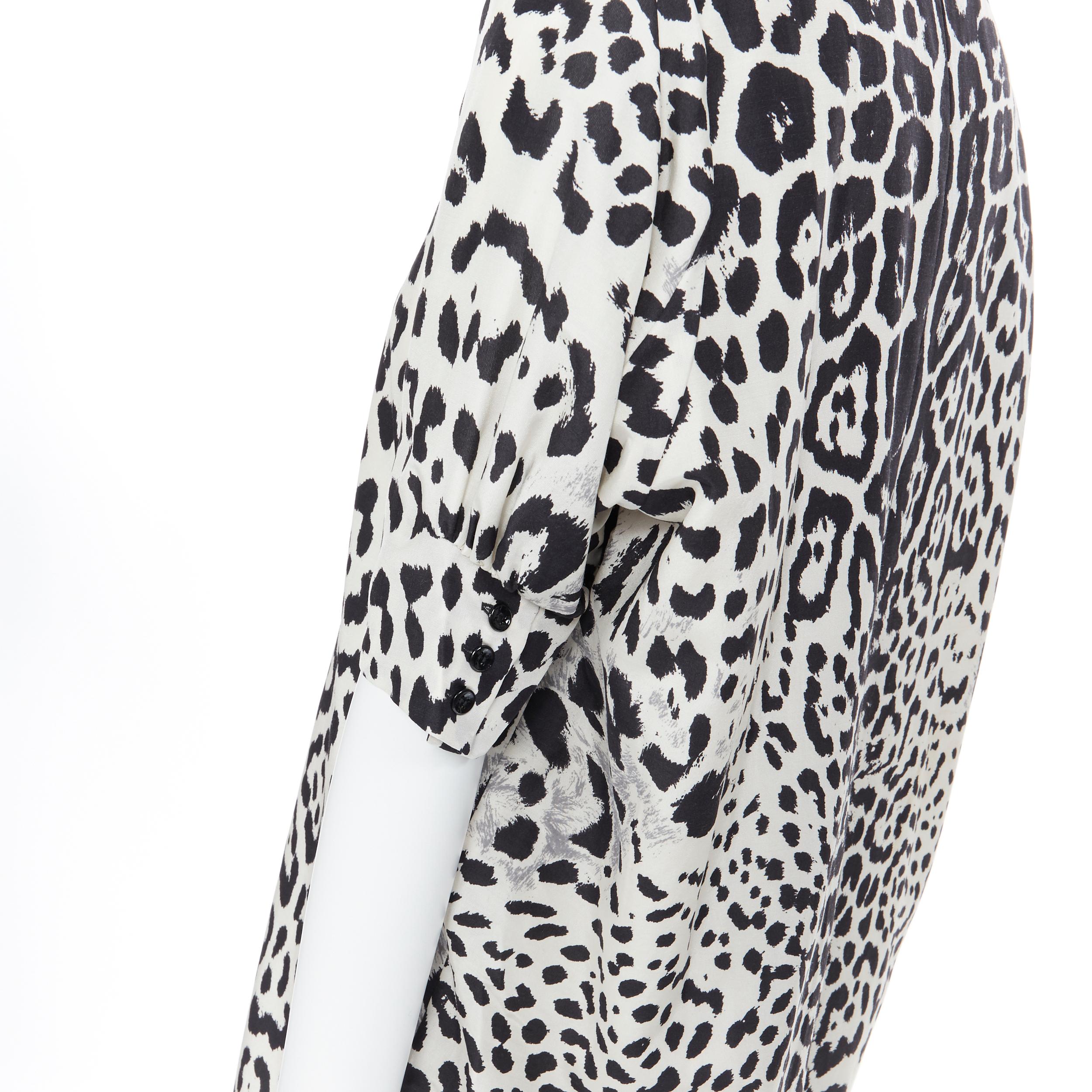 YVES SAINT LAURENT 2012 100% silk black white leopard spot casual dress FR38 4