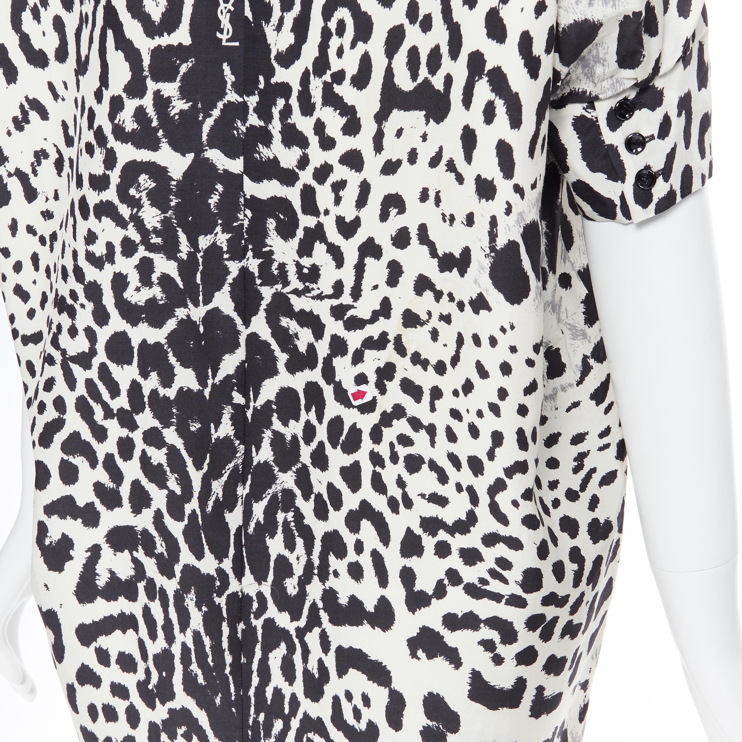 YVES SAINT LAURENT 2012 100% silk black white leopard spot casual dress FR38 5