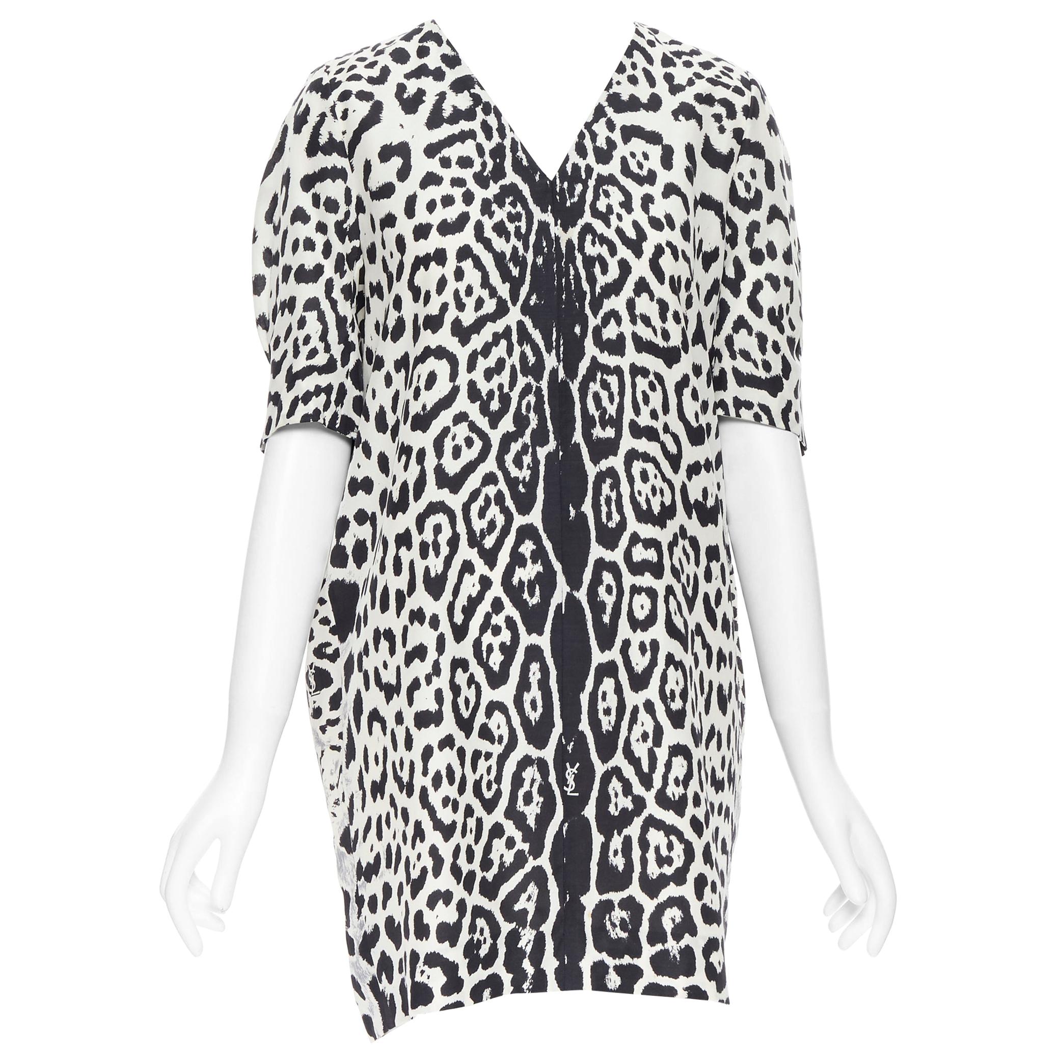 YVES SAINT LAURENT 2012 100% silk black white leopard spot casual dress FR38