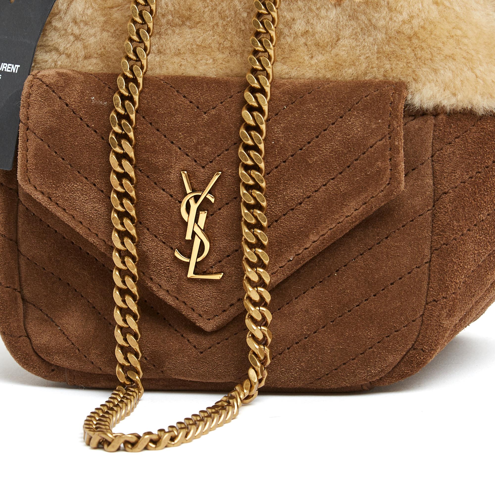 Yves Saint Laurent 2023 Sac Seau Mini Joe Bucket Bag aus Shearling und Wildleder, neu (Braun)