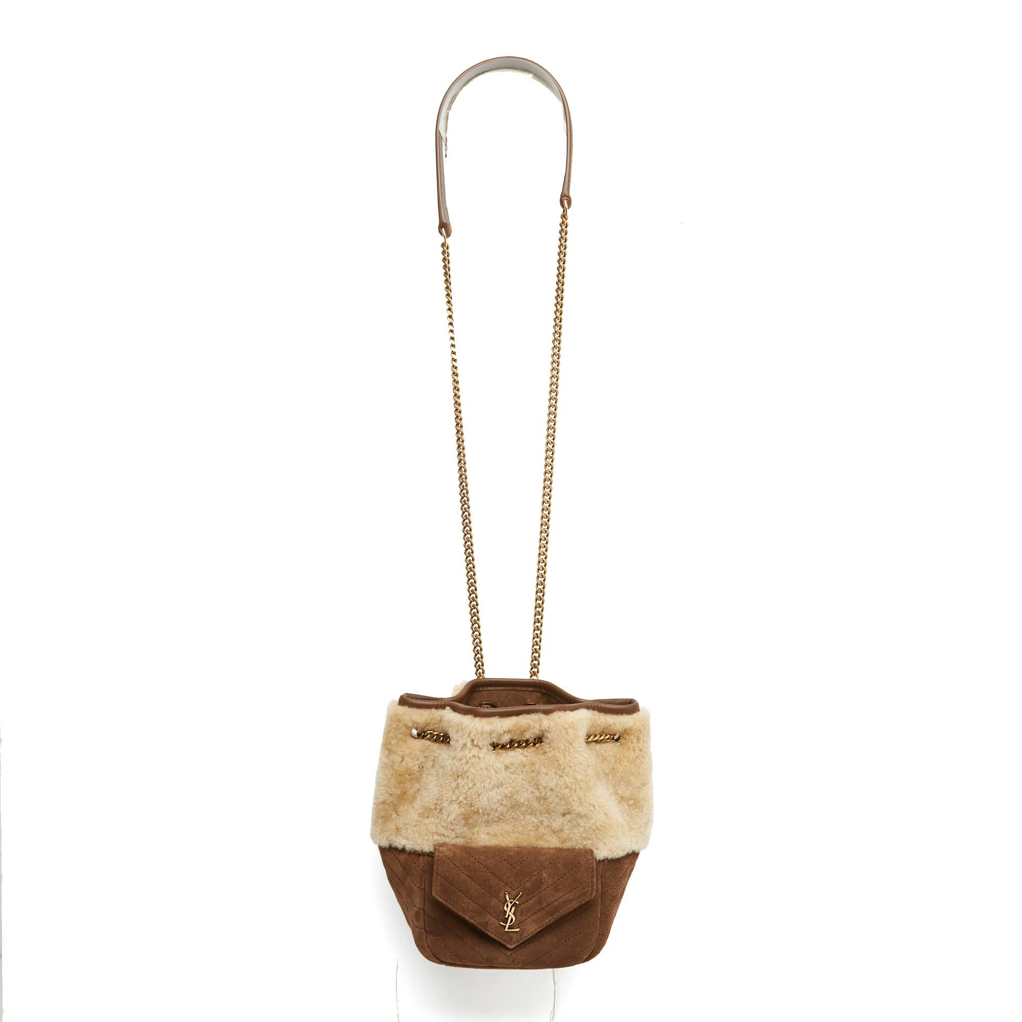 Yves Saint Laurent 2023 Sac Seau Mini Joe Bucket Bag aus Shearling und Wildleder, neu 3