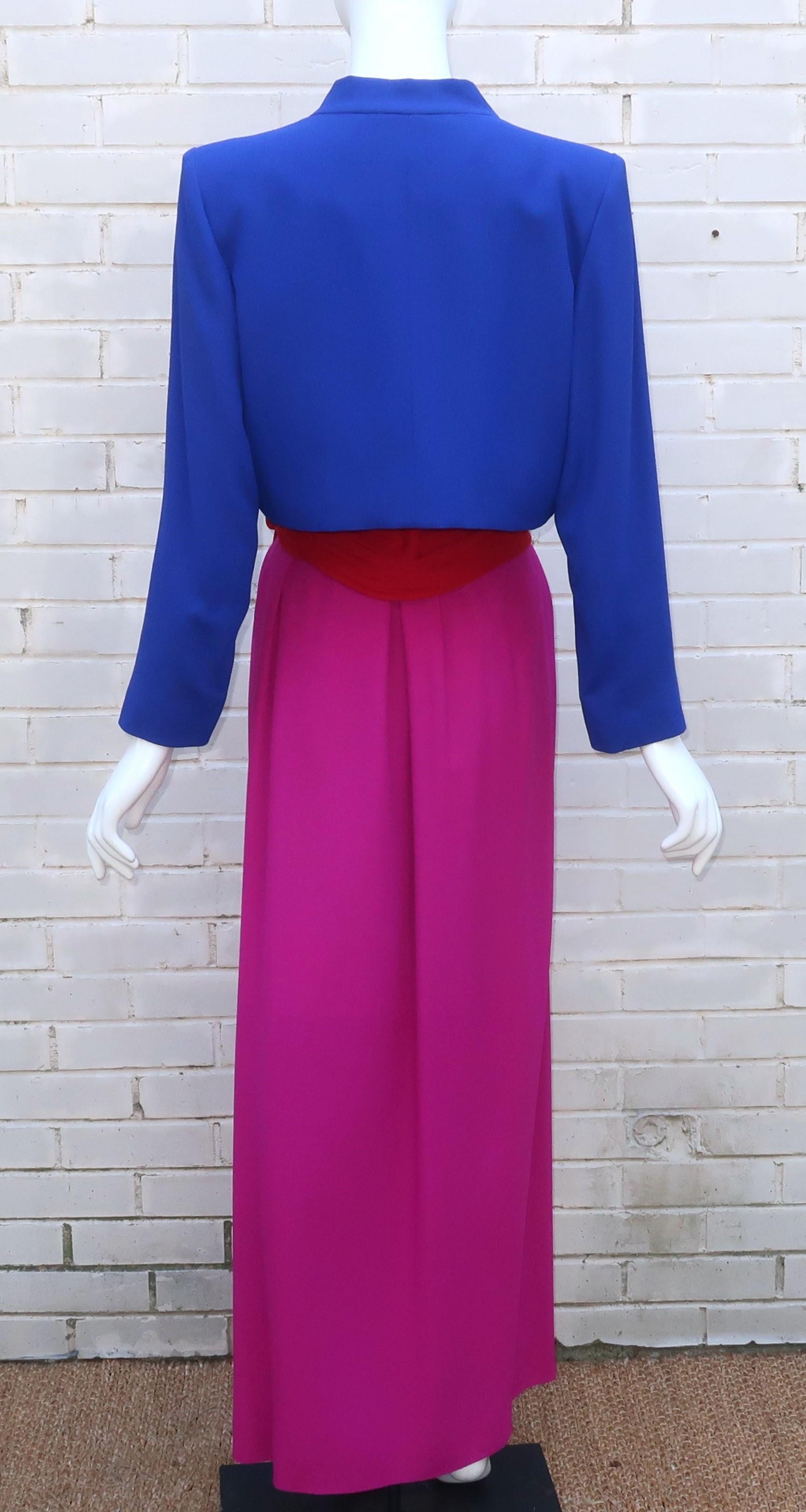 YVES SAINT LAURENT 3 Piece Dress Ensemble With Draped Cummerbund, C.1990 2