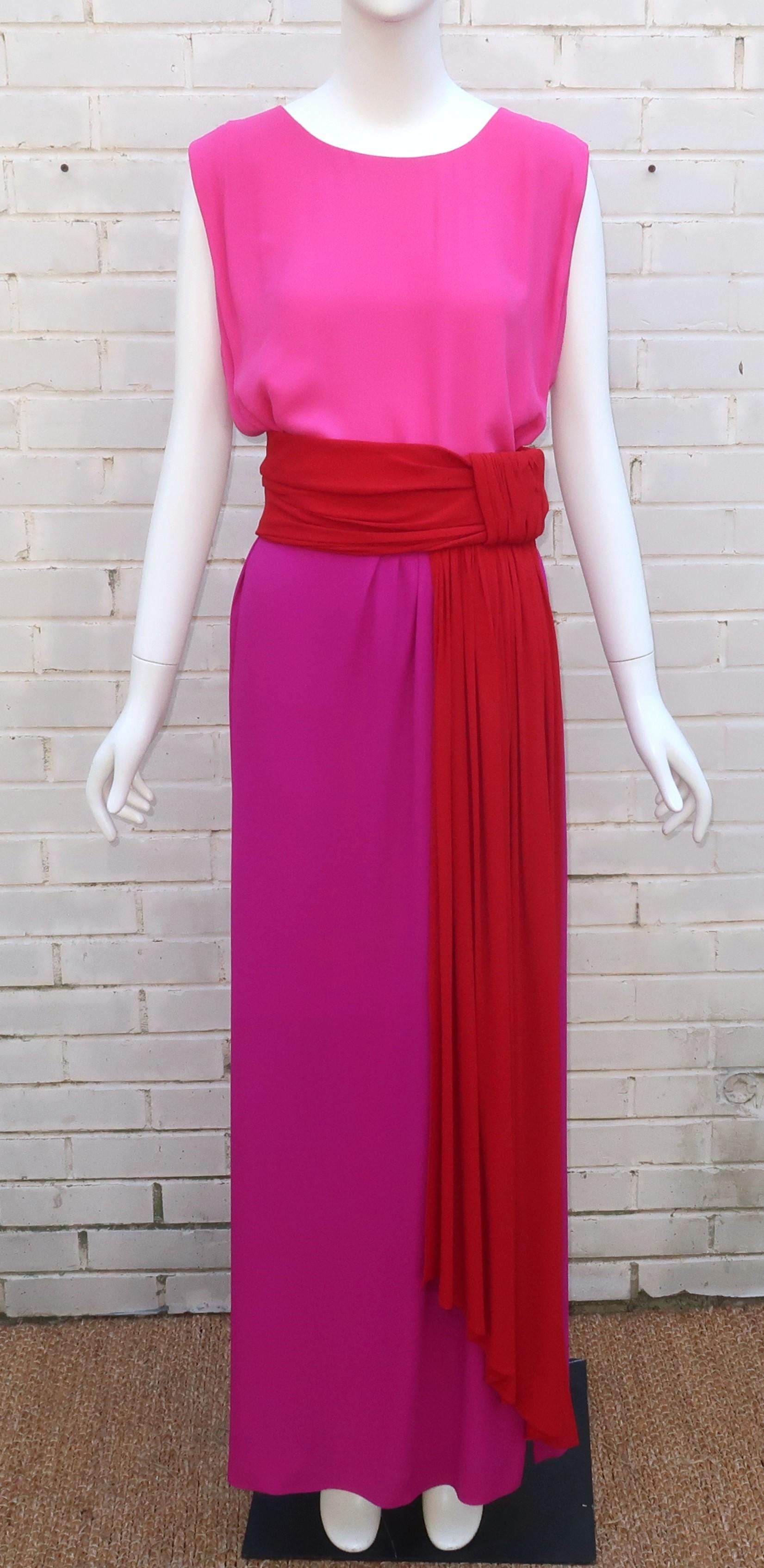 YVES SAINT LAURENT 3 Piece Dress Ensemble With Draped Cummerbund, C.1990 3