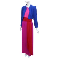 YVES SAINT LAURENT 3 Piece Dress Ensemble With Draped Cummerbund, C.1990