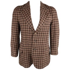 YVES SAINT LAURENT 40 Brown Plaid Rayon Notch Lapel Sport Coat