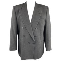 YVES SAINT LAURENT 46 Regular Dark Gray Textured Wool Peak Lapel Sport Coat