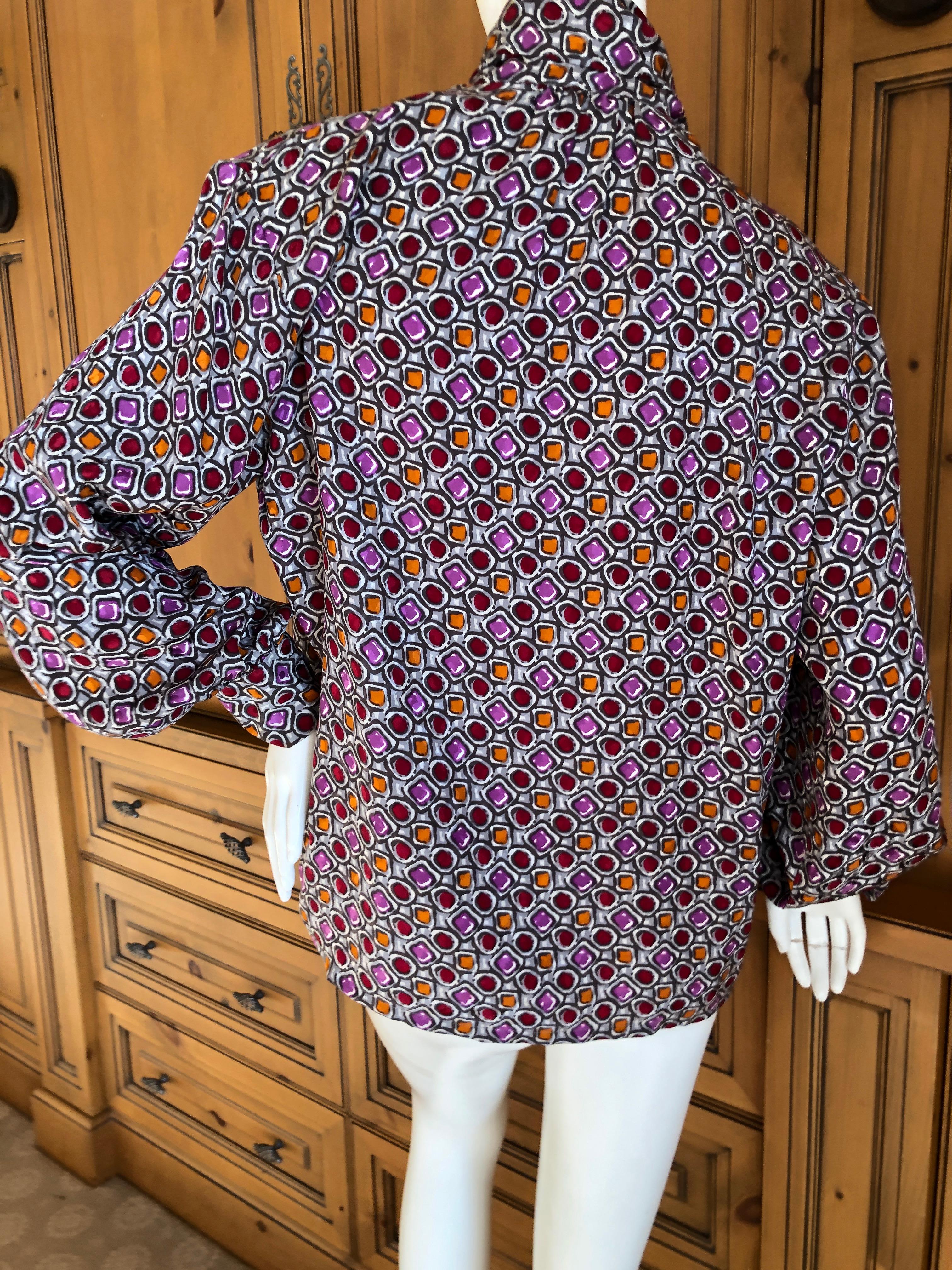 Yves Saint Laurent 70's Rive Gauche Cabachon Pattern Blouse with Side Pussy Bow For Sale 3