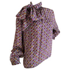 Yves Saint Laurent 70's Rive Gauche Cabachon Pattern Blouse with Side Pussy Bow