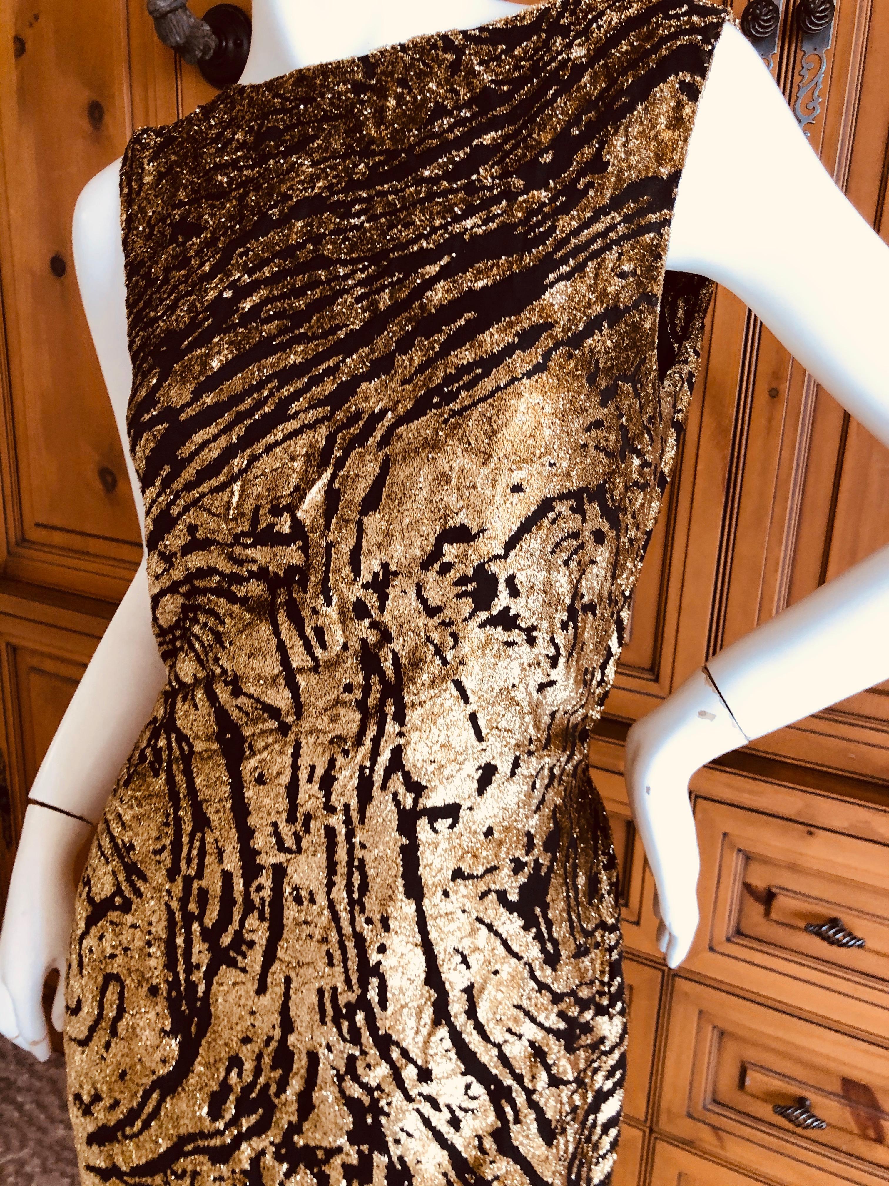 Brown Yves Saint Laurent 70's Rive Gauche Gold Lurex Devore Velvet Dress  For Sale