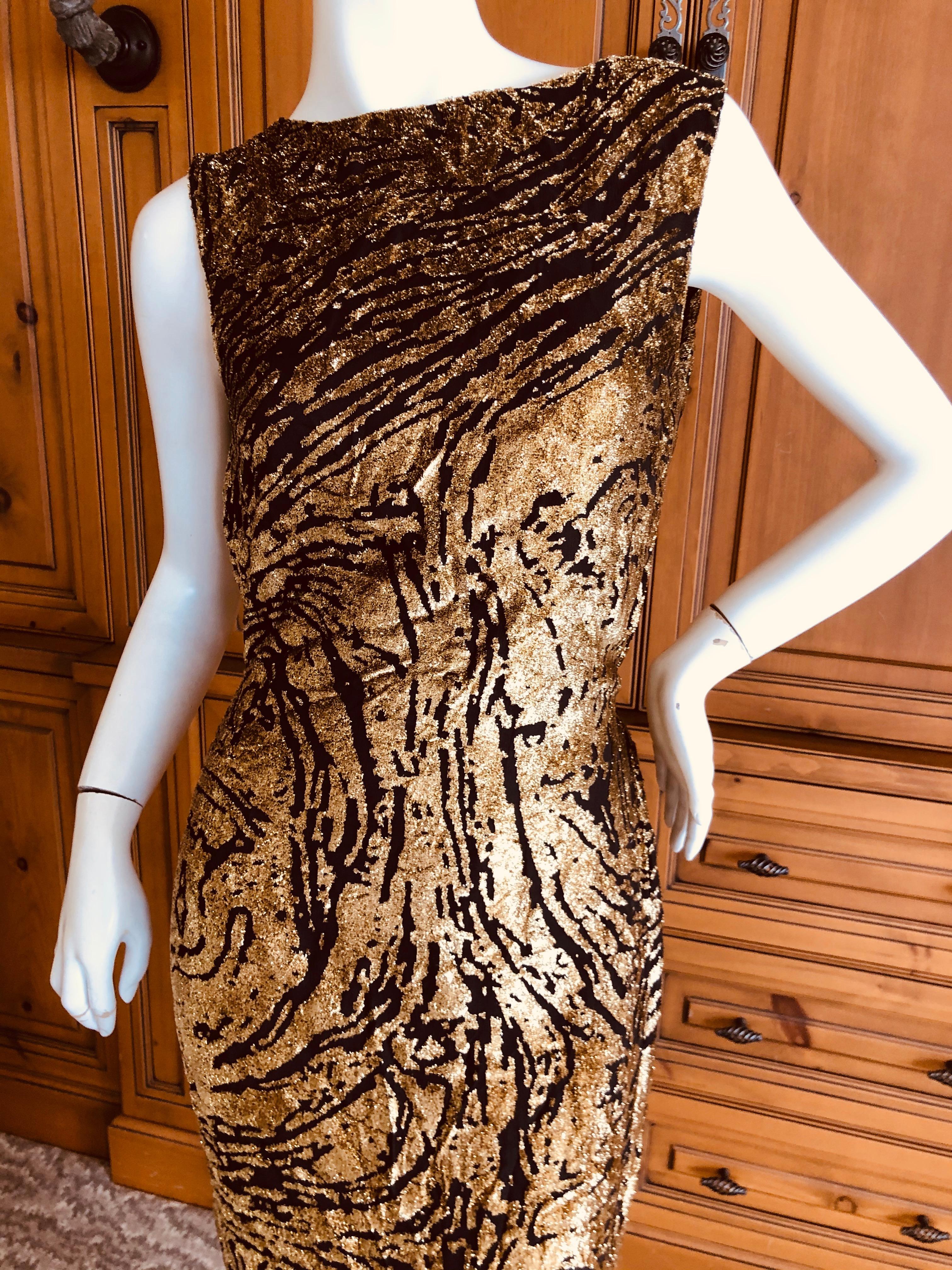 Yves Saint Laurent 70's Rive Gauche Gold Lurex Devore Velvet Dress  In Excellent Condition For Sale In Cloverdale, CA