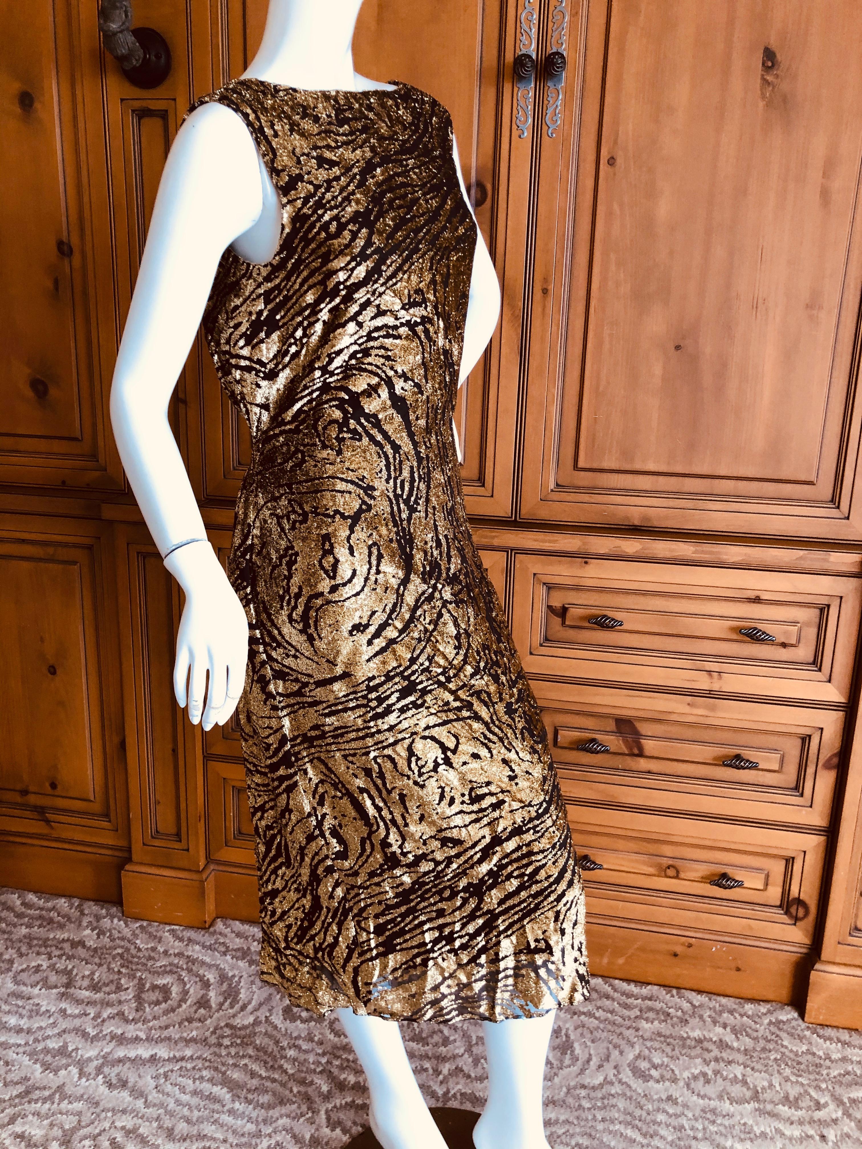 Women's Yves Saint Laurent 70's Rive Gauche Gold Lurex Devore Velvet Dress  For Sale