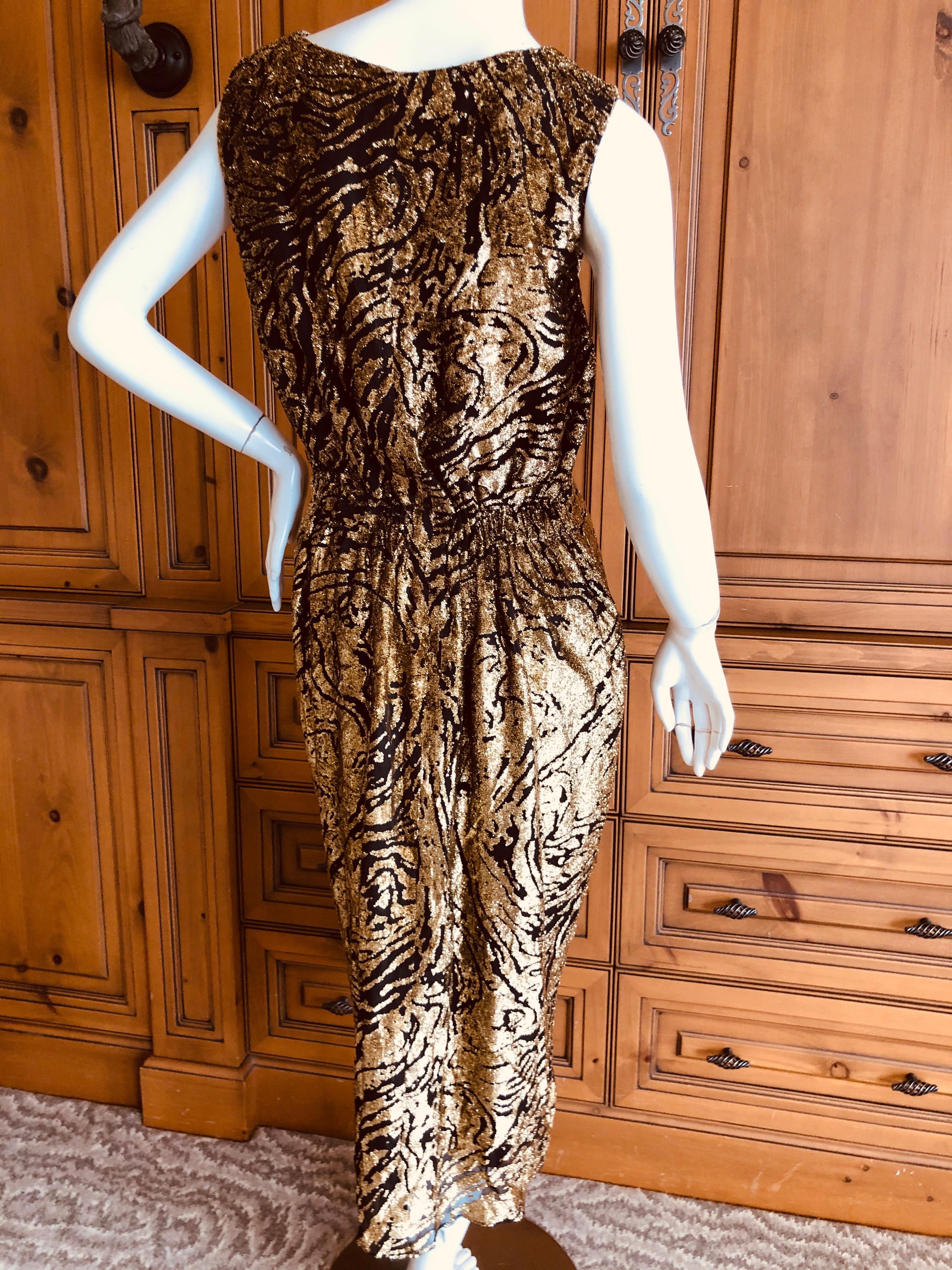 Yves Saint Laurent 70's Rive Gauche Gold Lurex Devore Velvet Dress  For Sale 1