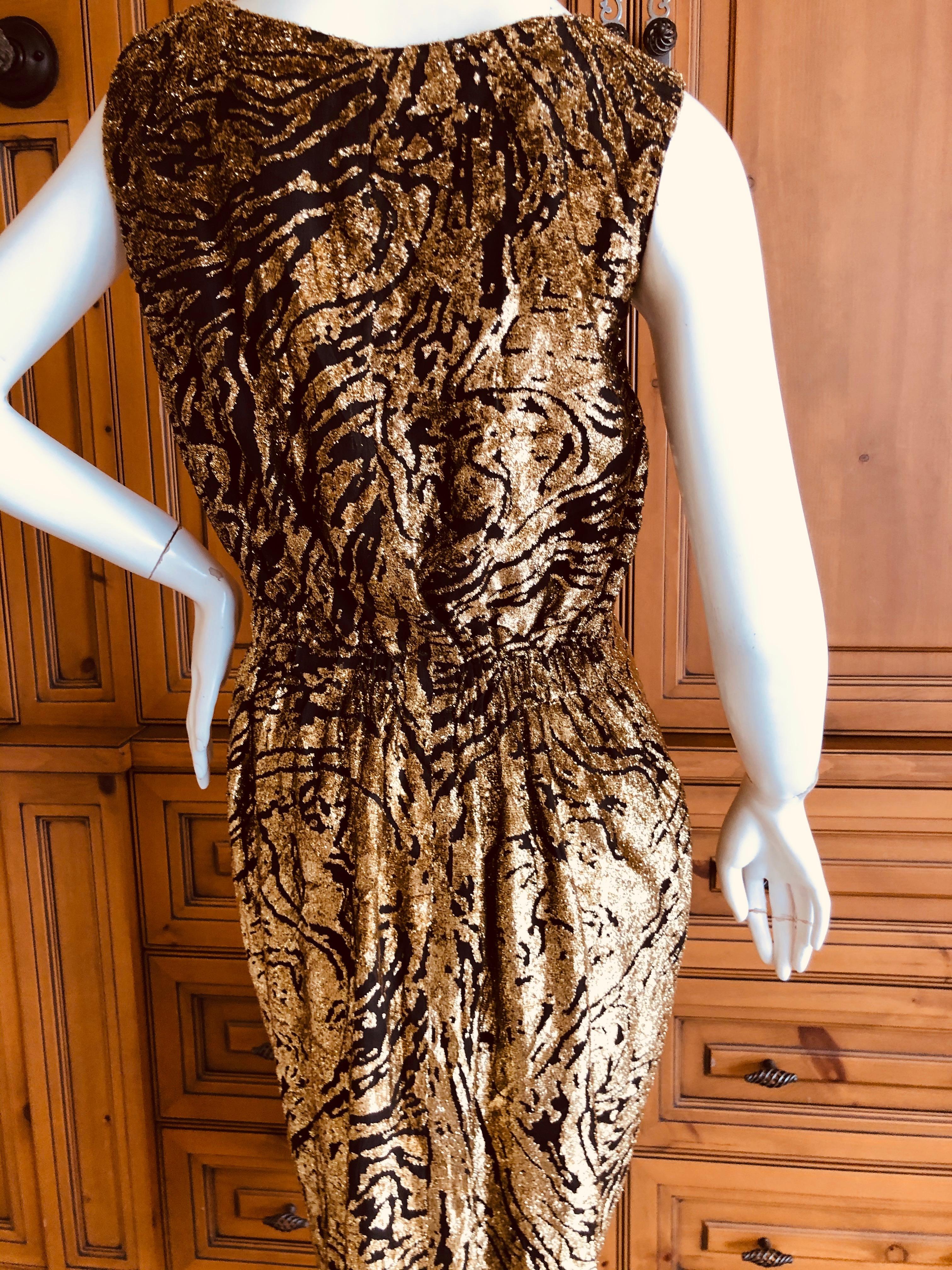 Yves Saint Laurent 70's Rive Gauche Gold Lurex Devore Velvet Dress  For Sale 2