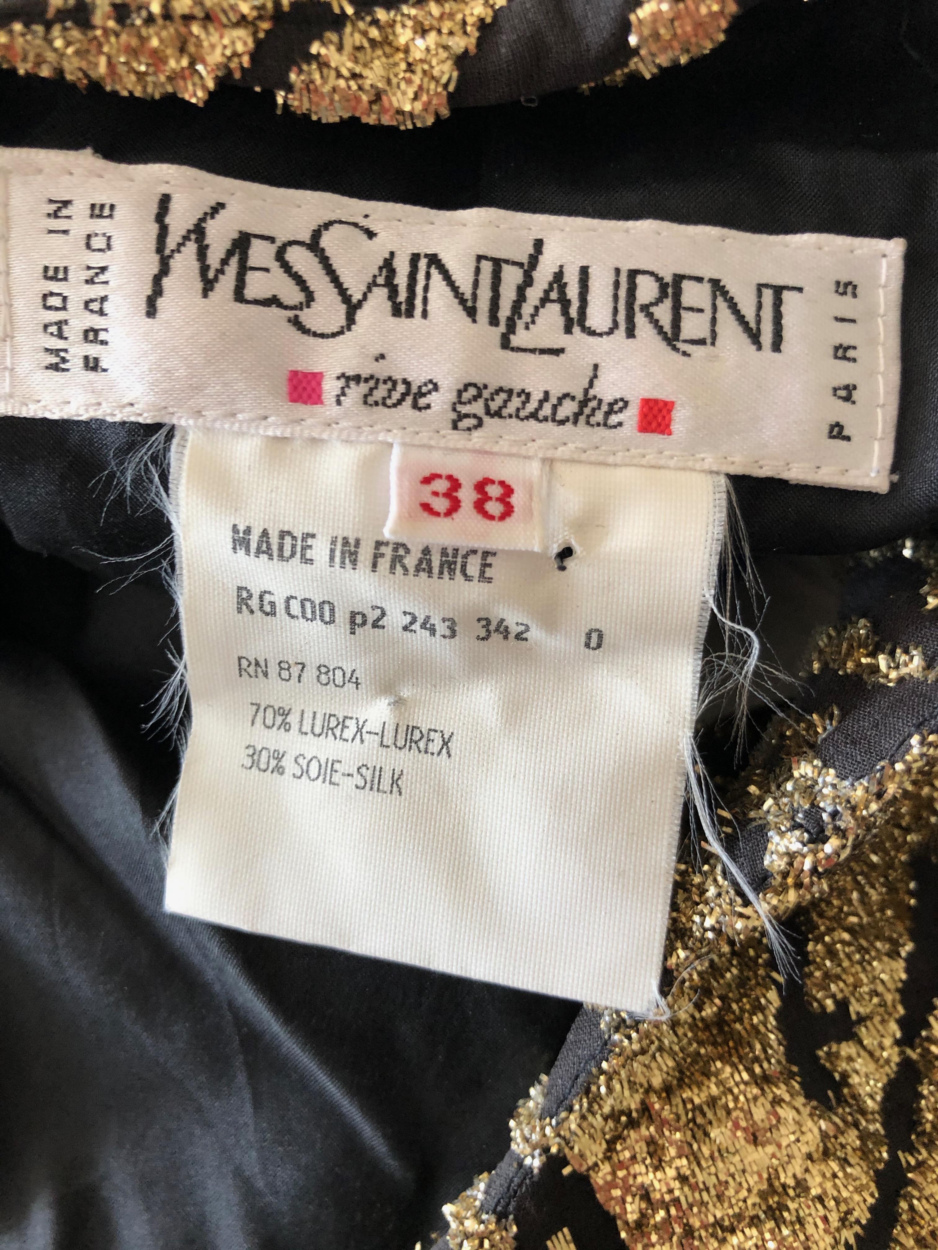 Yves Saint Laurent 70's Rive Gauche Gold Lurex Devore Velvet Dress  For Sale 3