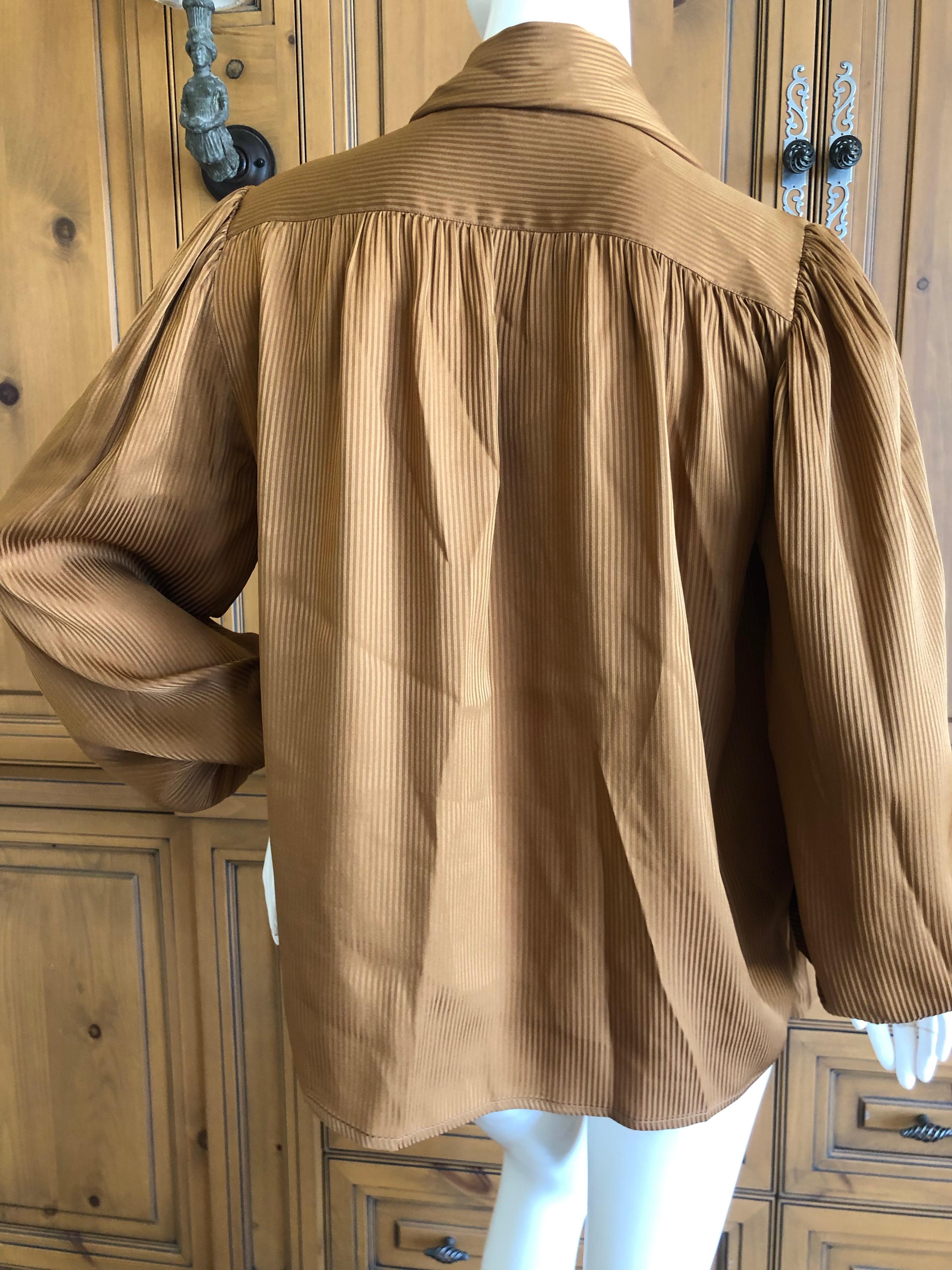 Yves Saint Laurent 70's Rive Gauche Pin Tuck Silk Keyhole Blouse w Pussy Bow For Sale 5