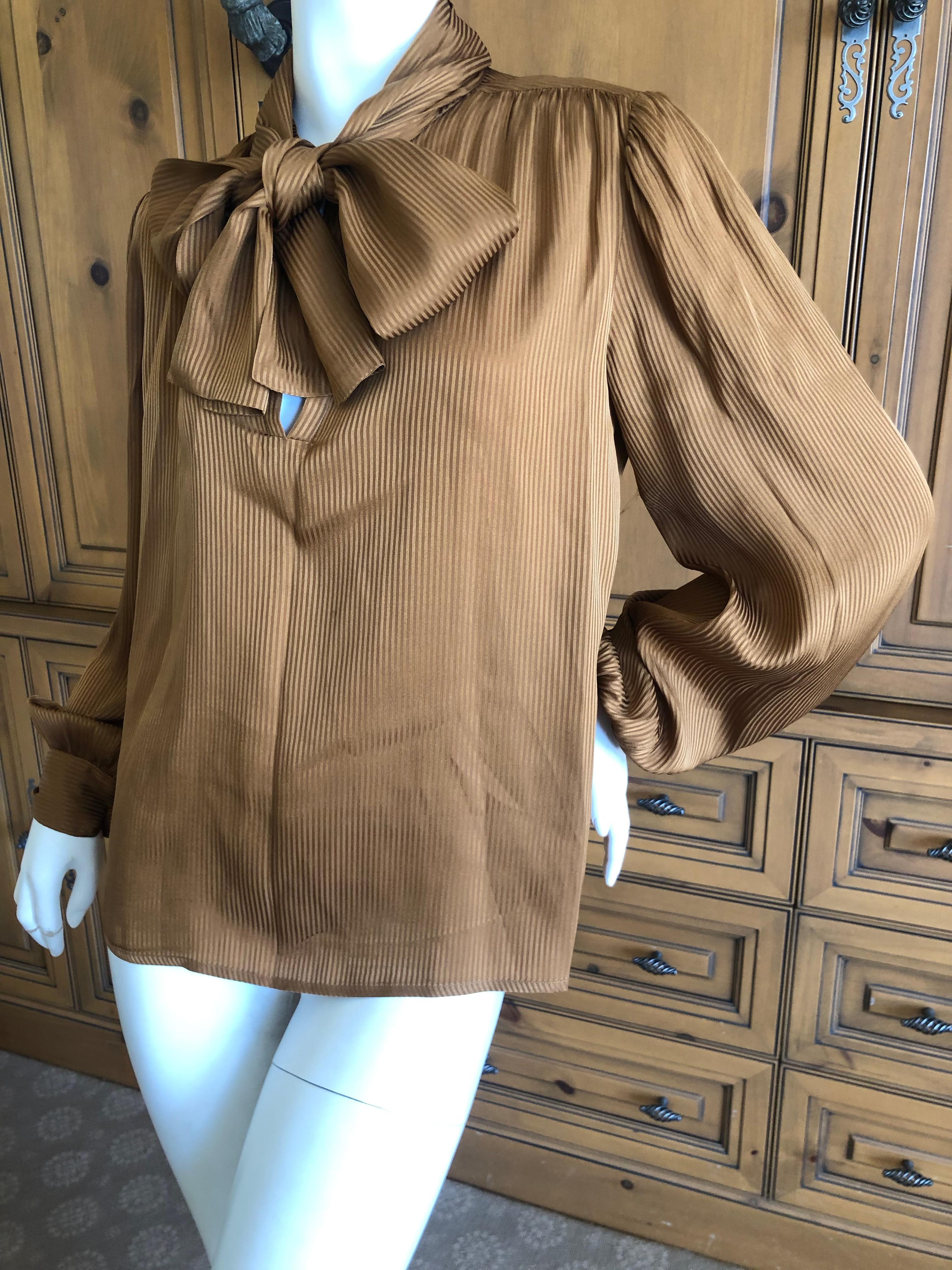 Yves Saint Laurent 70's Rive Gauche Pin Tuck Silk Keyhole Blouse w Pussy Bow In Excellent Condition For Sale In Cloverdale, CA