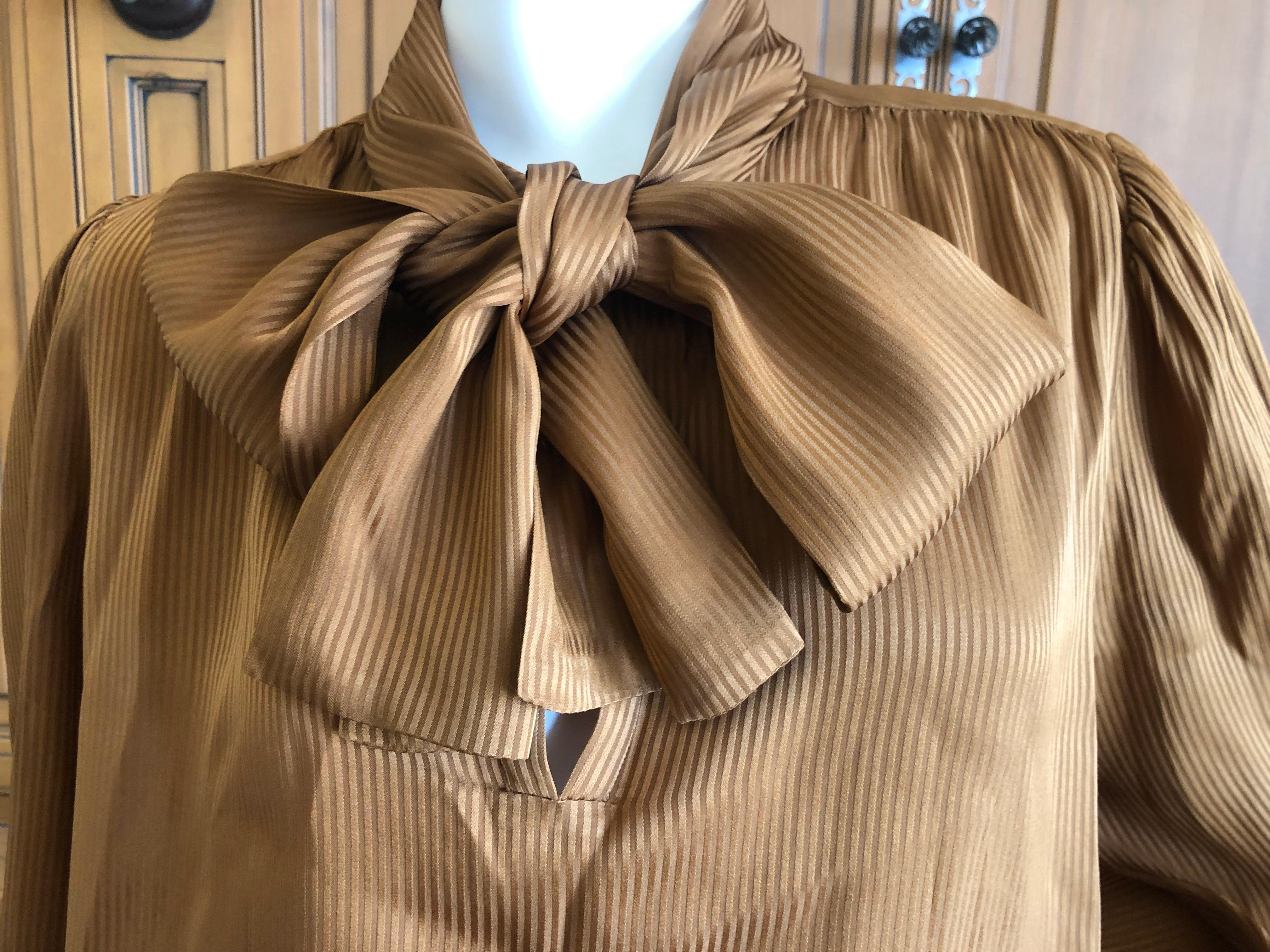 Yves Saint Laurent 70's Rive Gauche Pin Tuck Silk Keyhole Blouse w Pussy Bow For Sale 1