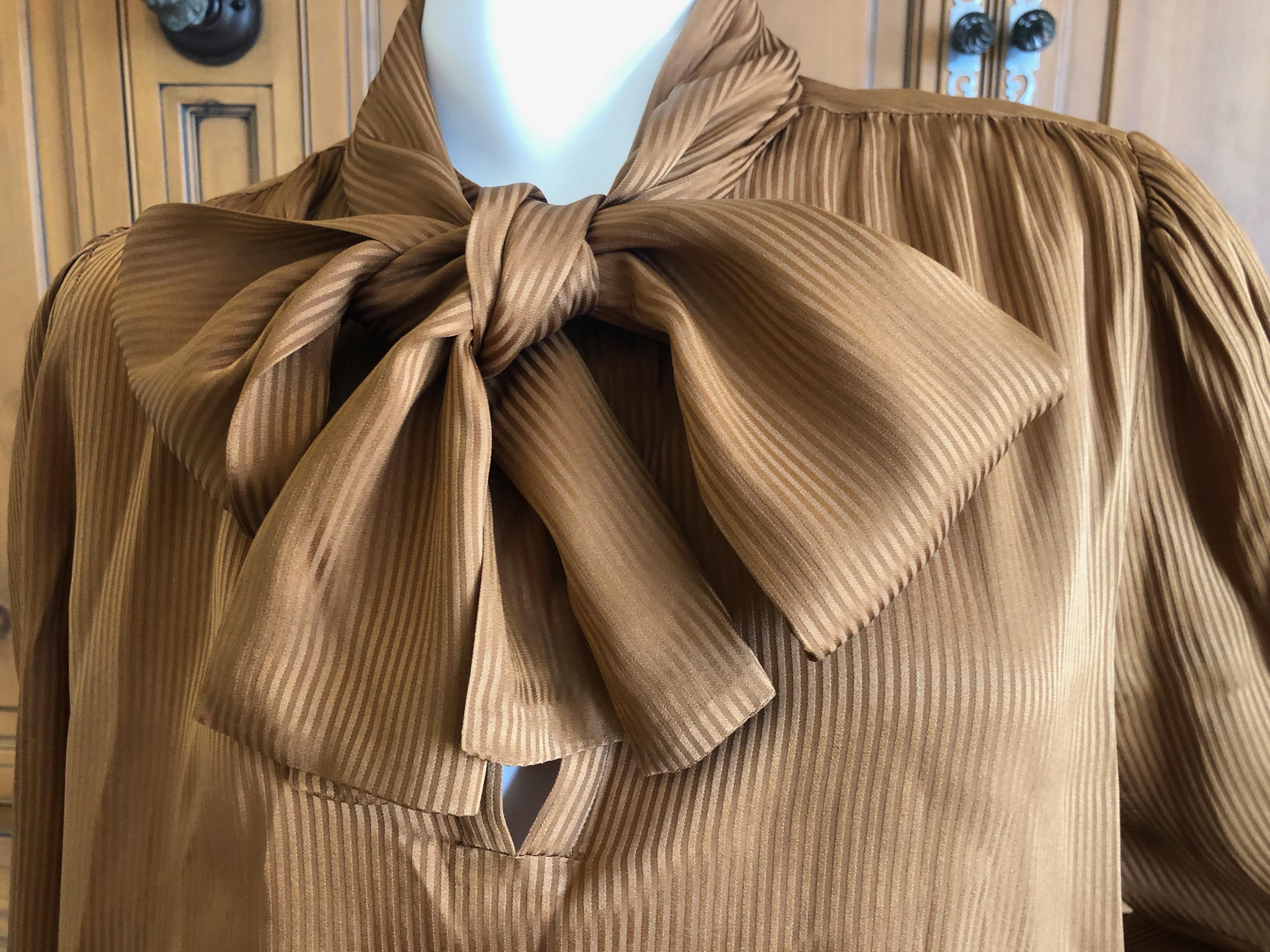 Yves Saint Laurent 70's Rive Gauche Pin Tuck Silk Keyhole Blouse w Pussy Bow For Sale 2