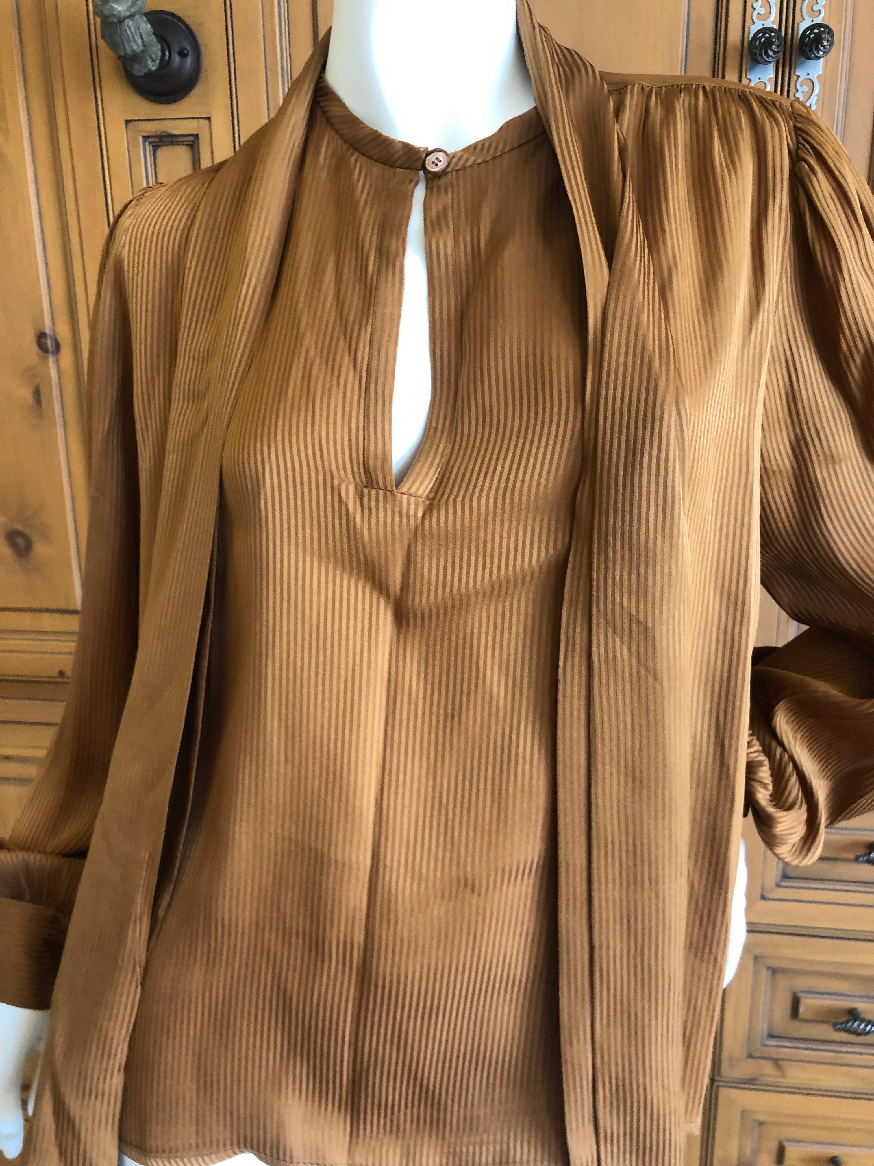 Yves Saint Laurent 70's Rive Gauche Pin Tuck Silk Keyhole Blouse w Pussy Bow For Sale 4
