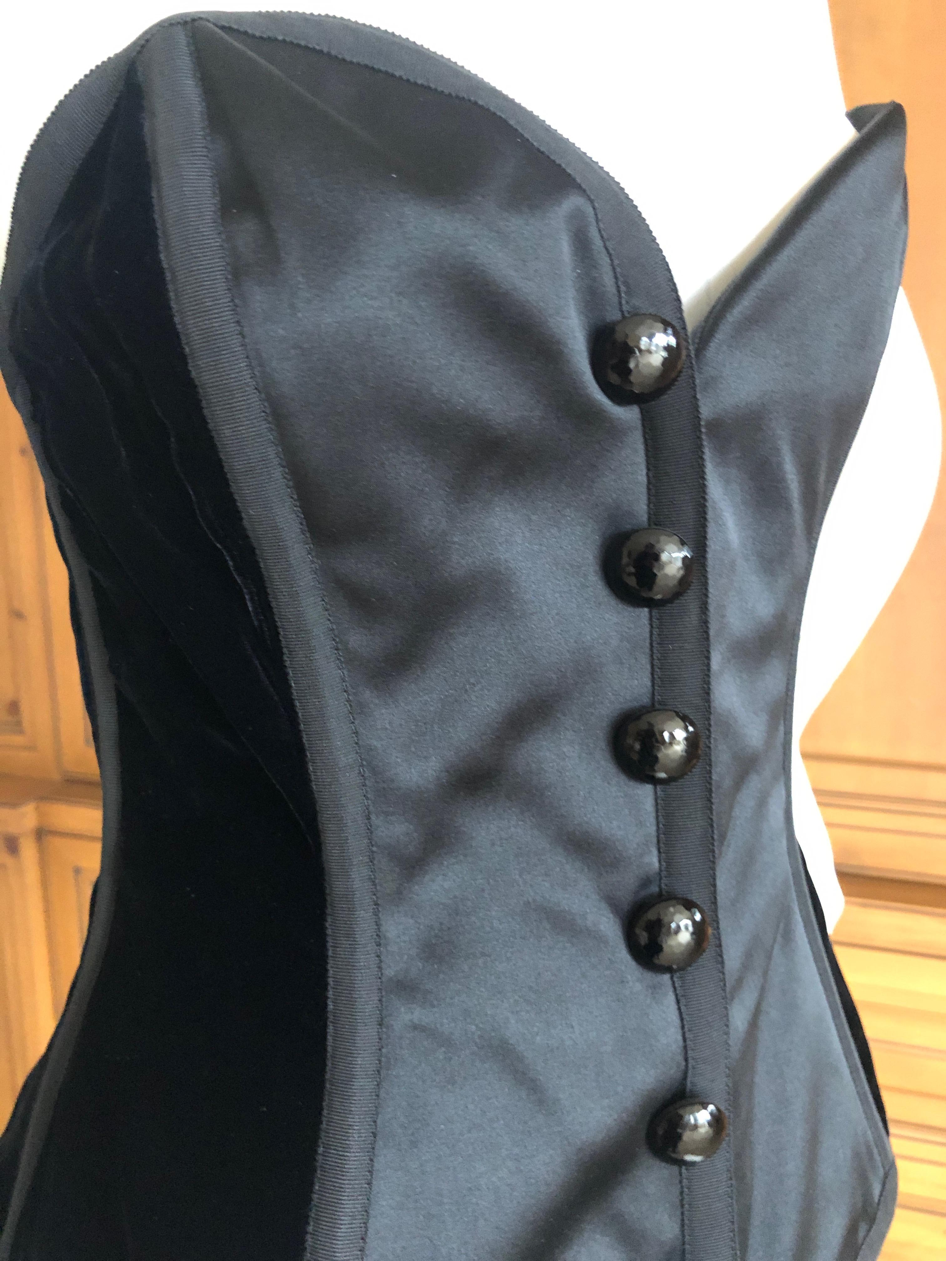 Yves Saint Laurent 70's Rive Gauche Rare Black Silk and Velvet Corset Top In Excellent Condition For Sale In Cloverdale, CA