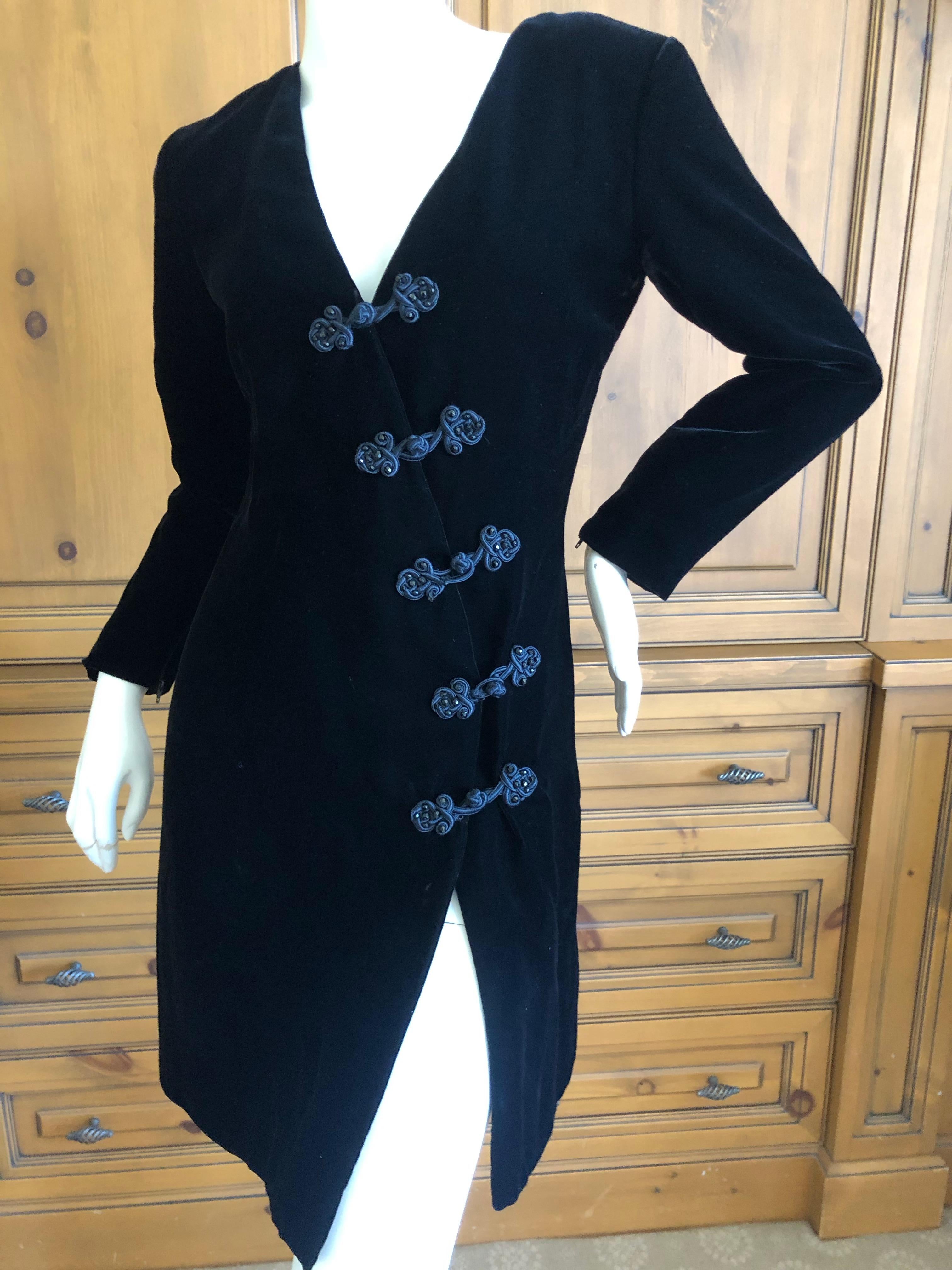 Yves Saint Laurent 70's Rive Gauche Velvet Dress w Diagonal Frog Closure For Sale 1