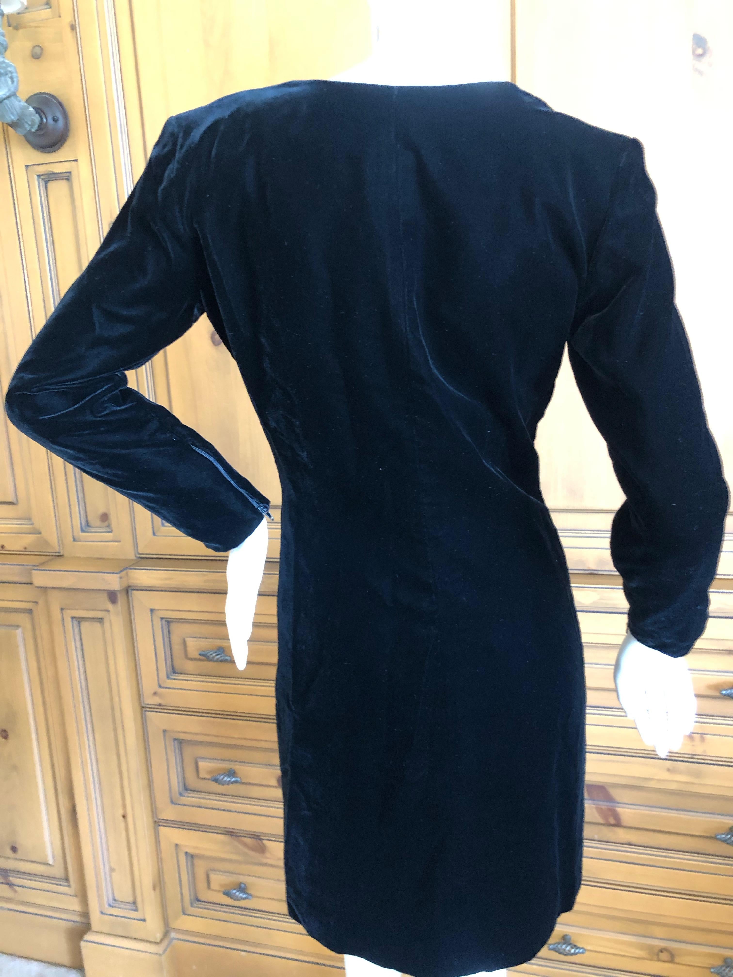 Yves Saint Laurent 70's Rive Gauche Velvet Dress w Diagonal Frog Closure For Sale 2