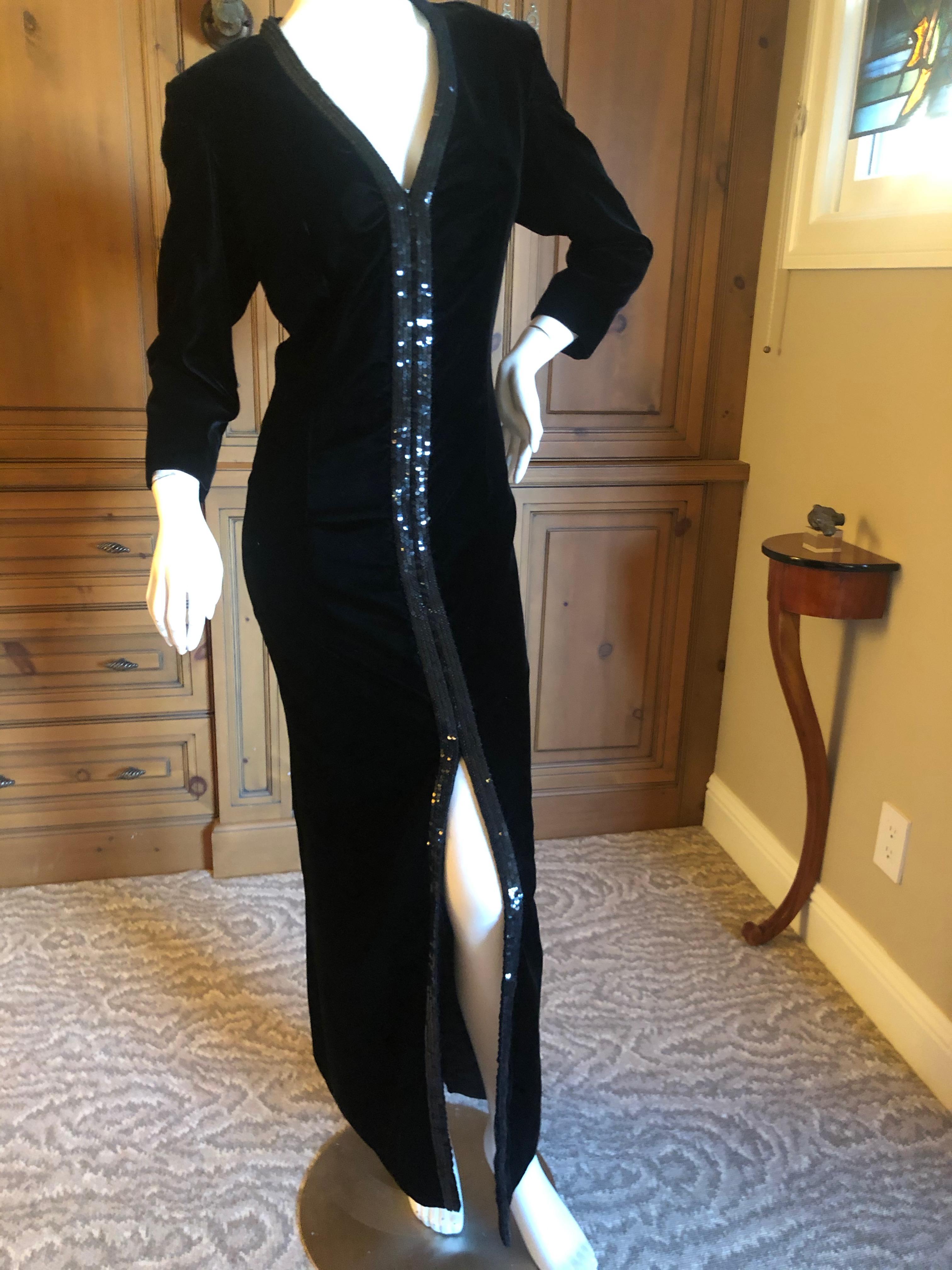 Yves Saint Laurent 70's Rive Gauche Velvet Evening Dress w Sequins & High Slit In Excellent Condition For Sale In Cloverdale, CA