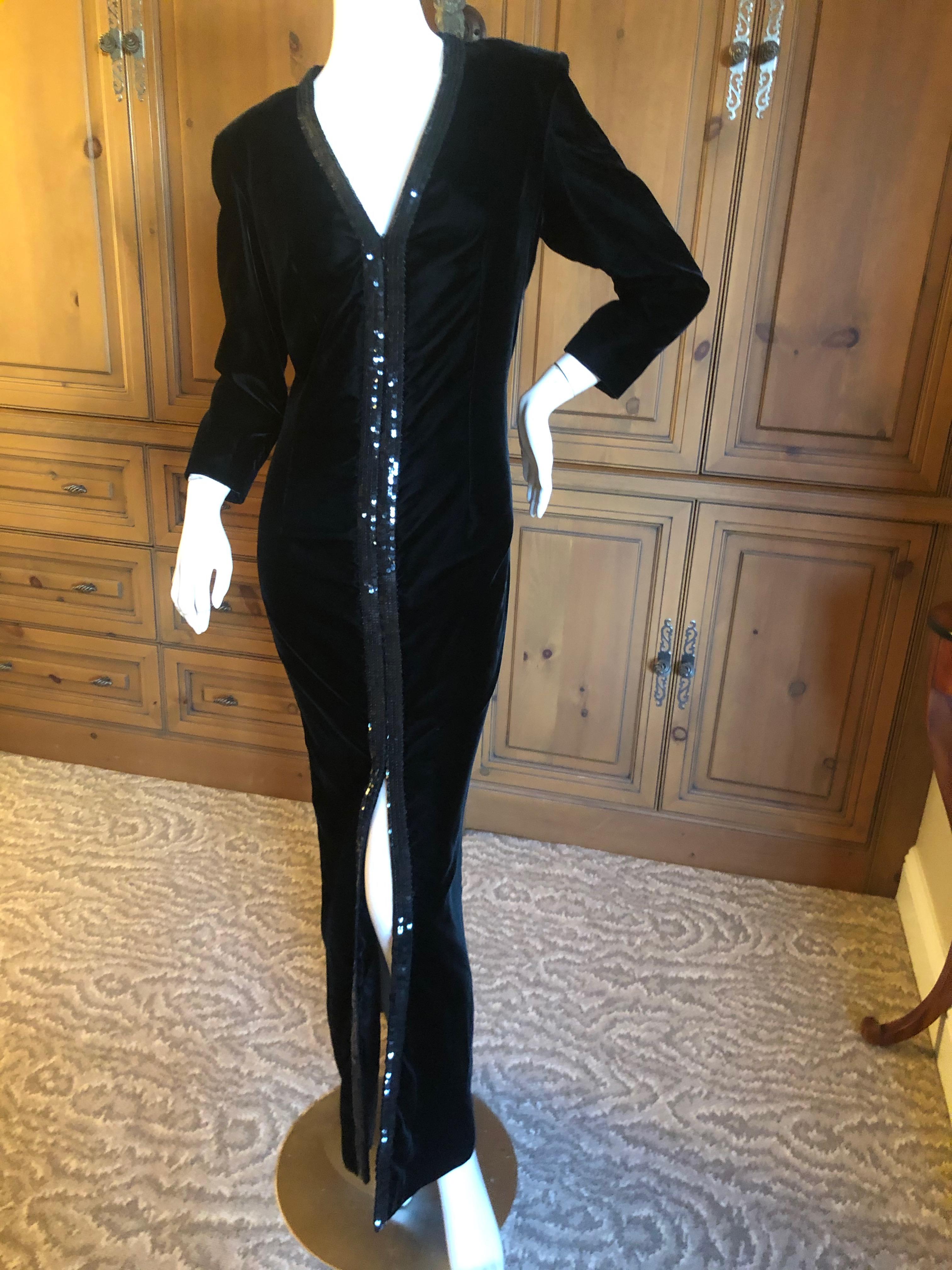 Yves Saint Laurent 70's Rive Gauche Velvet Evening Dress w Sequins & High Slit For Sale 1