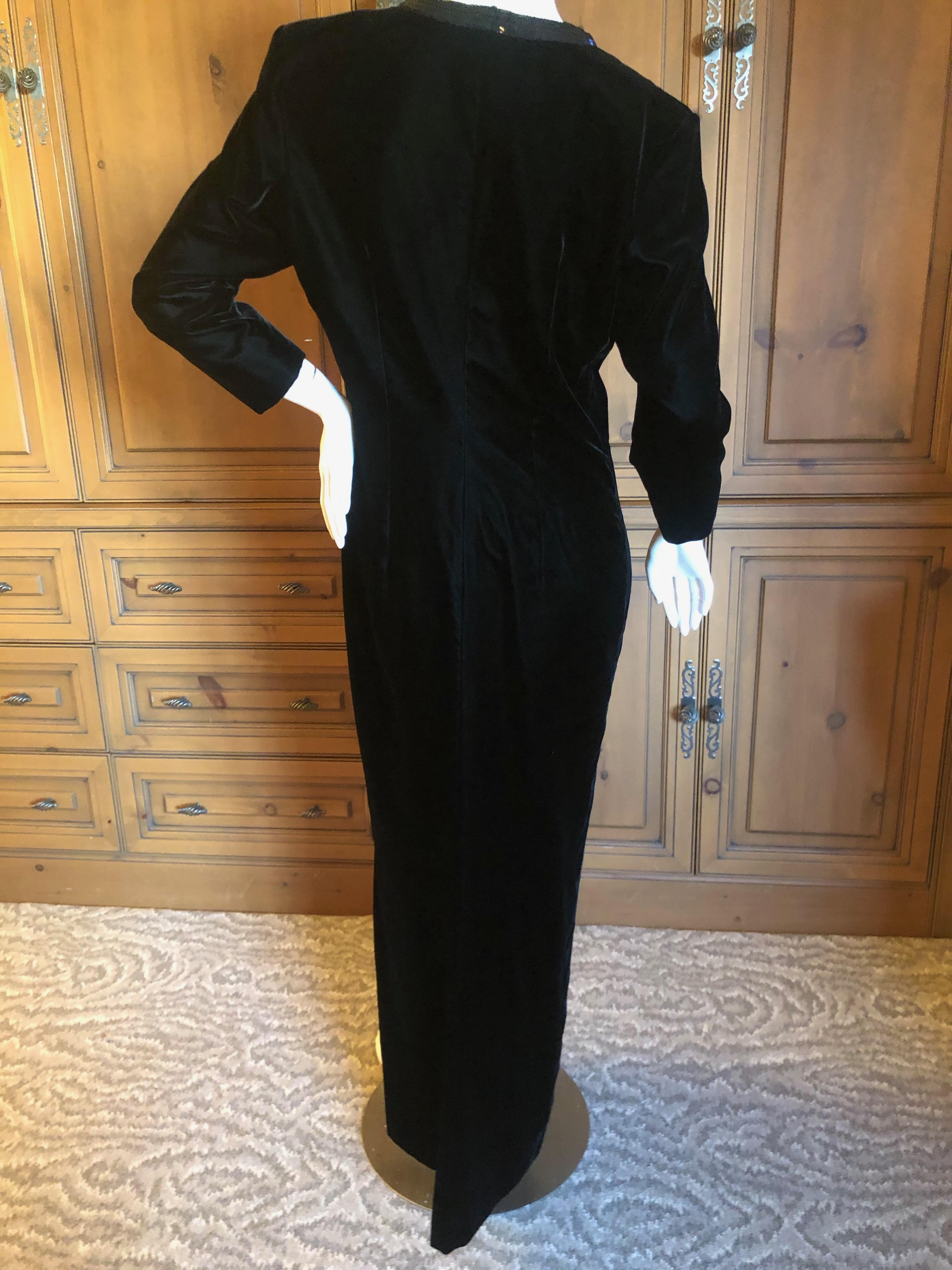 Yves Saint Laurent 70's Rive Gauche Velvet Evening Dress w Sequins & High Slit For Sale 2