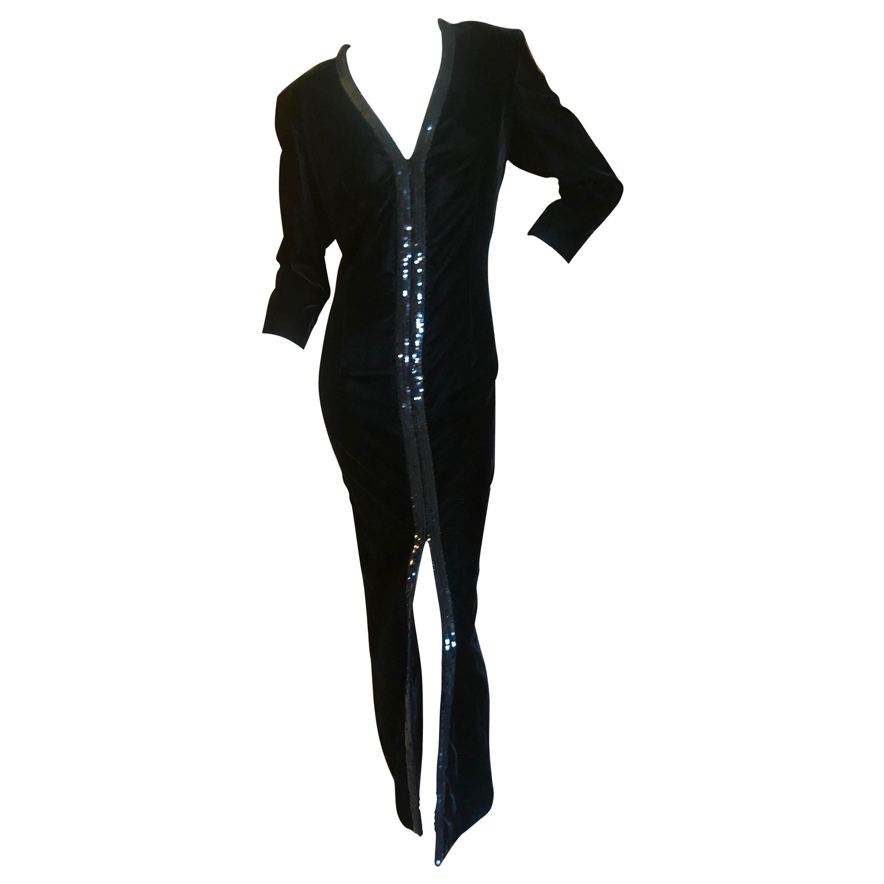 Yves Saint Laurent 70's Rive Gauche Velvet Evening Dress w Sequins & High Slit For Sale
