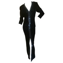 Yves Saint Laurent 70's Rive Gauche Velvet Evening Dress w Sequins & High Slit
