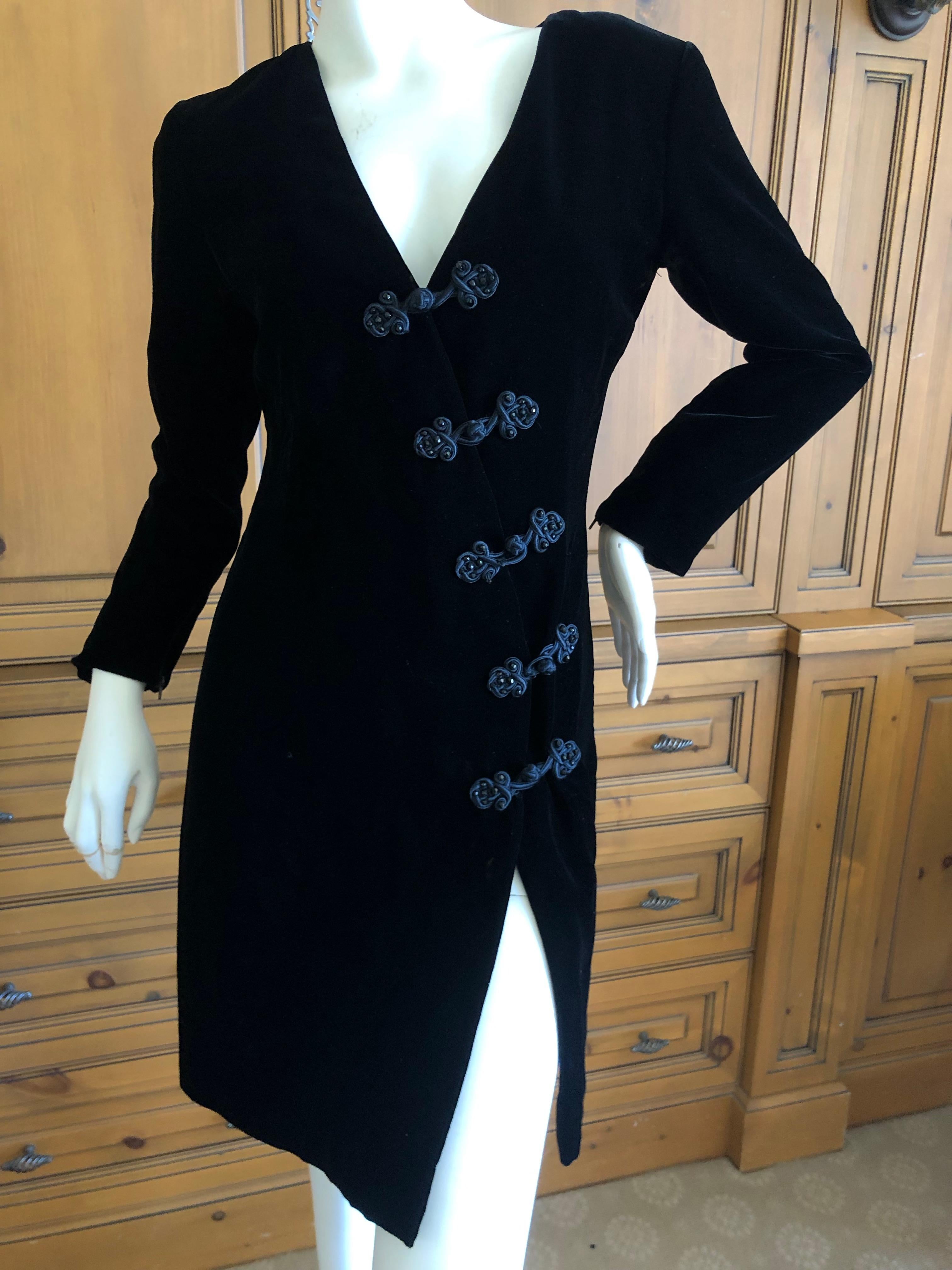 Women's Yves Saint Laurent 70's Rive Gauche Velvet Mini Dress w Diagonal Frog Closure For Sale