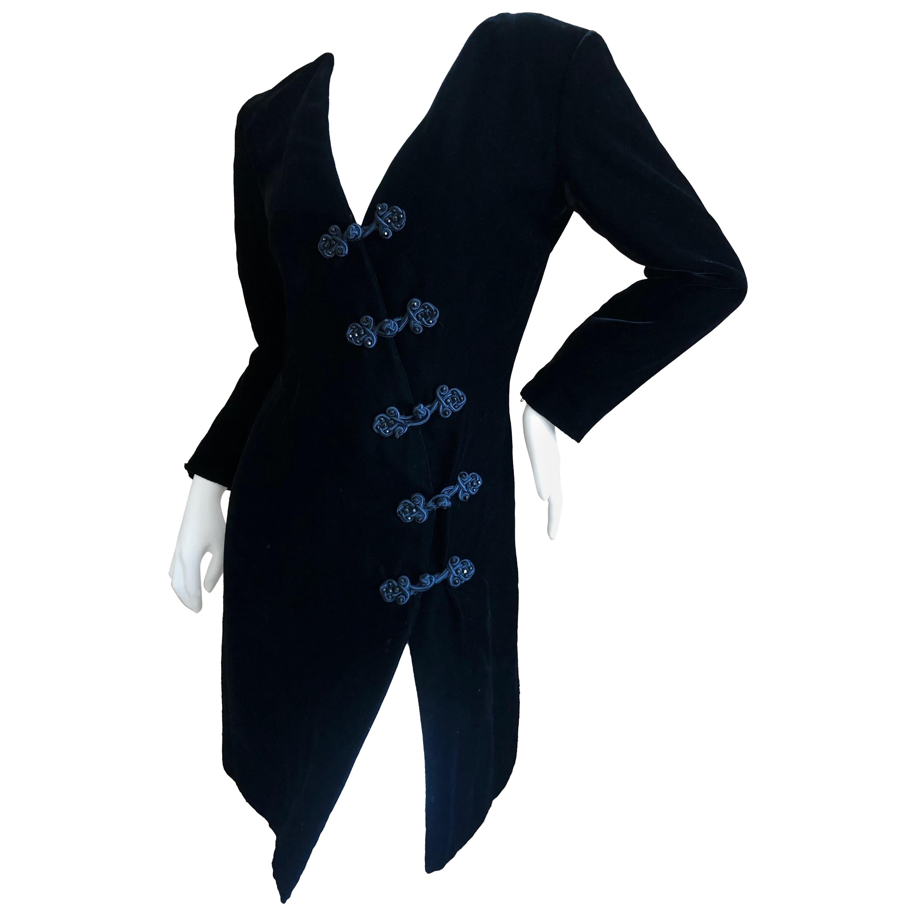 Yves Saint Laurent 70's Rive Gauche Velvet Mini Dress w Diagonal Frog Closure For Sale