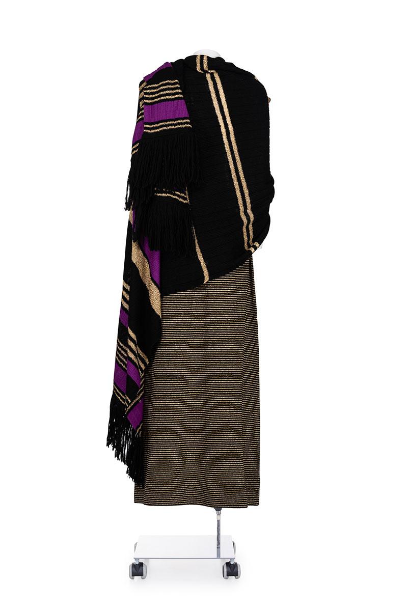 Black YVES SAINT LAURENT 80's Iconic and rare knitted suit with long skirt and shawl For Sale