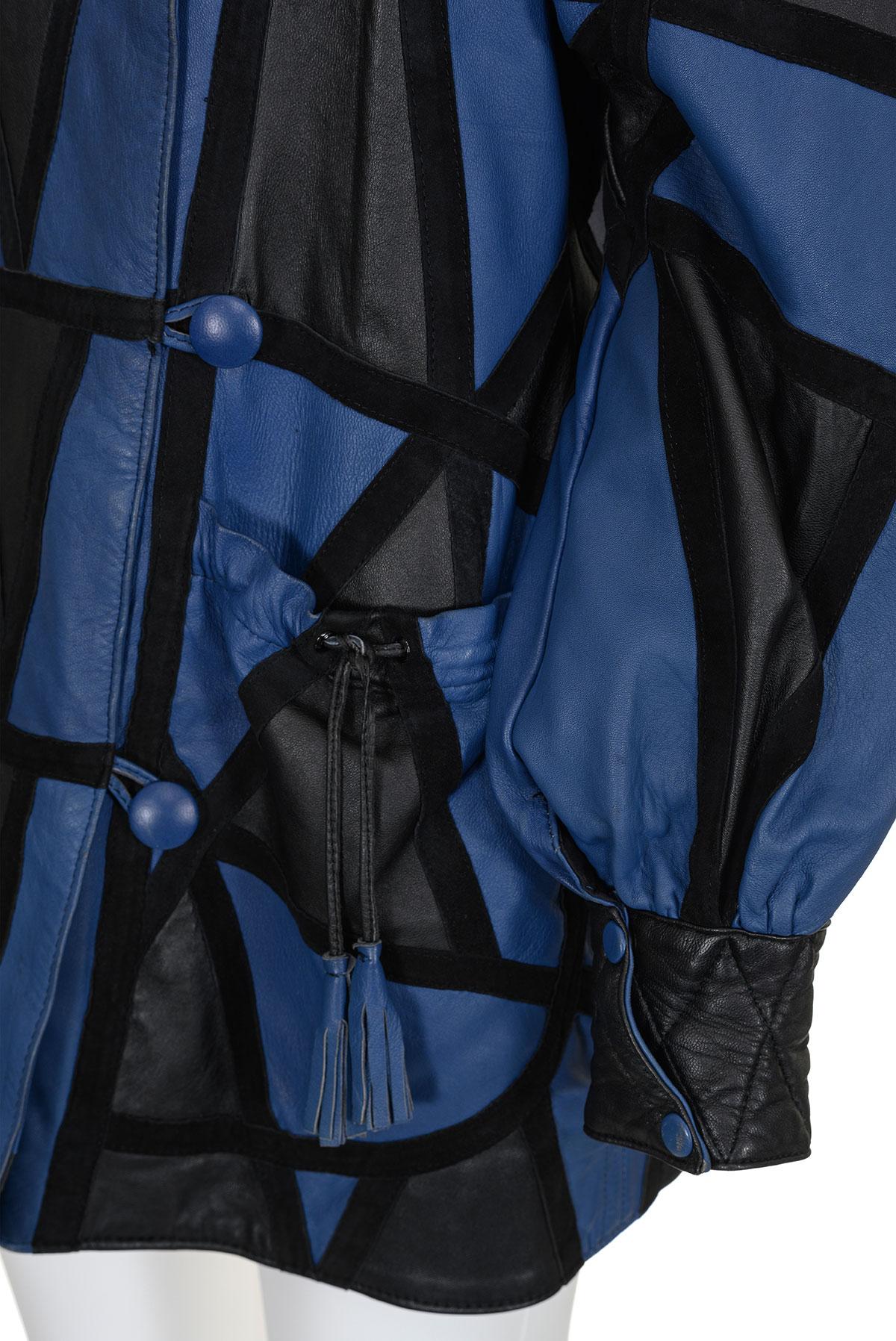 Yves Saint Laurent anni '80 Cappotto in pelle patchwork con finiture in pelle scamosciata in vendita 1