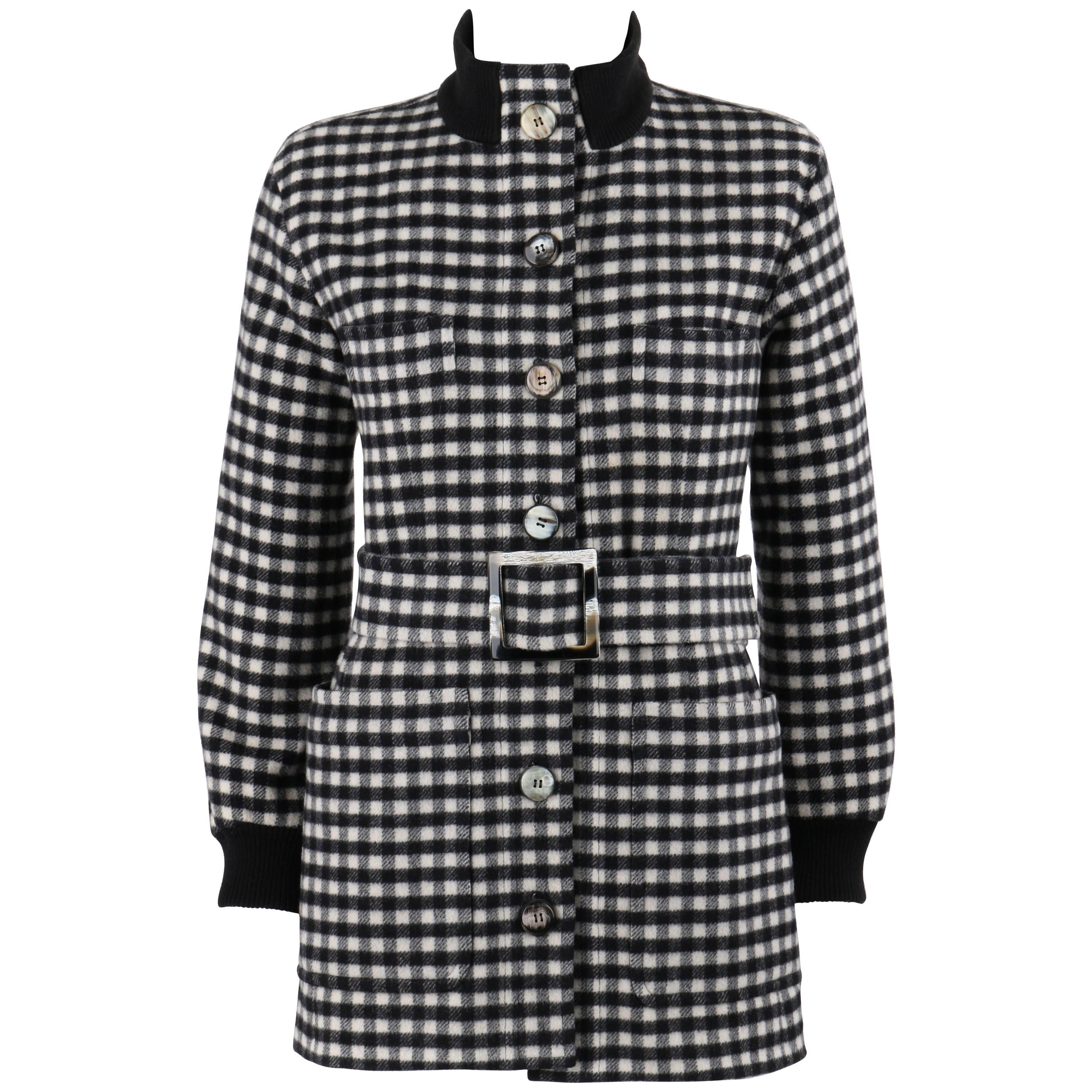 YVES SAINT LAURENT A/W 1992 YSL Black 
White Wool Shepherd Check Belted Coat