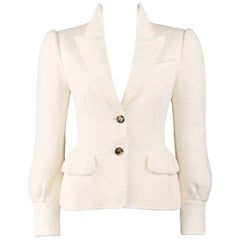 YVES SAINT LAURENT A/W 2005 YSL Off White Tweed Peak Lapel Collar Blazer Jacket