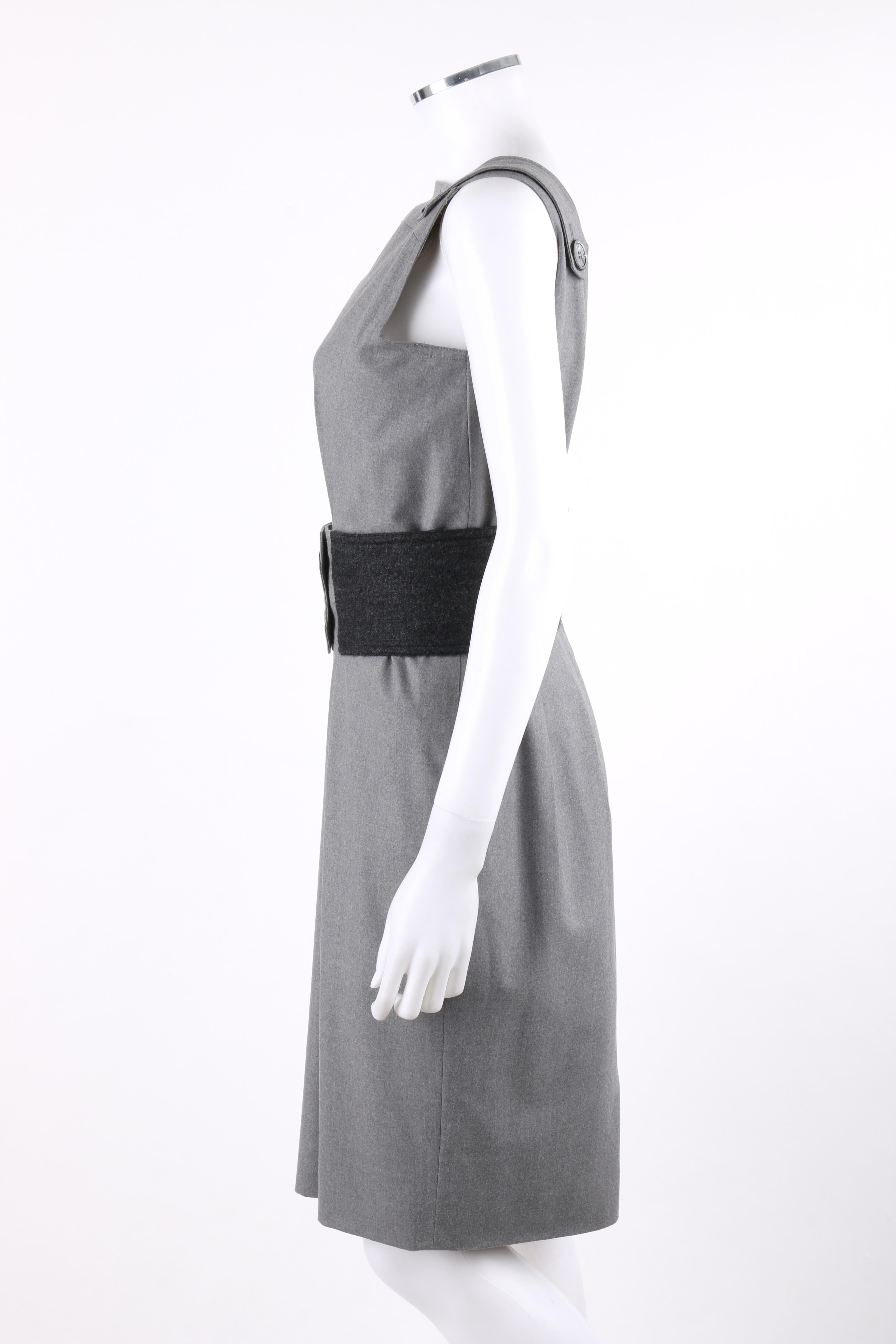 YVES SAINT LAURENT A/W 2007 Gray Button Up Belt Sleeveless Plunge Back Dress YSL For Sale 1