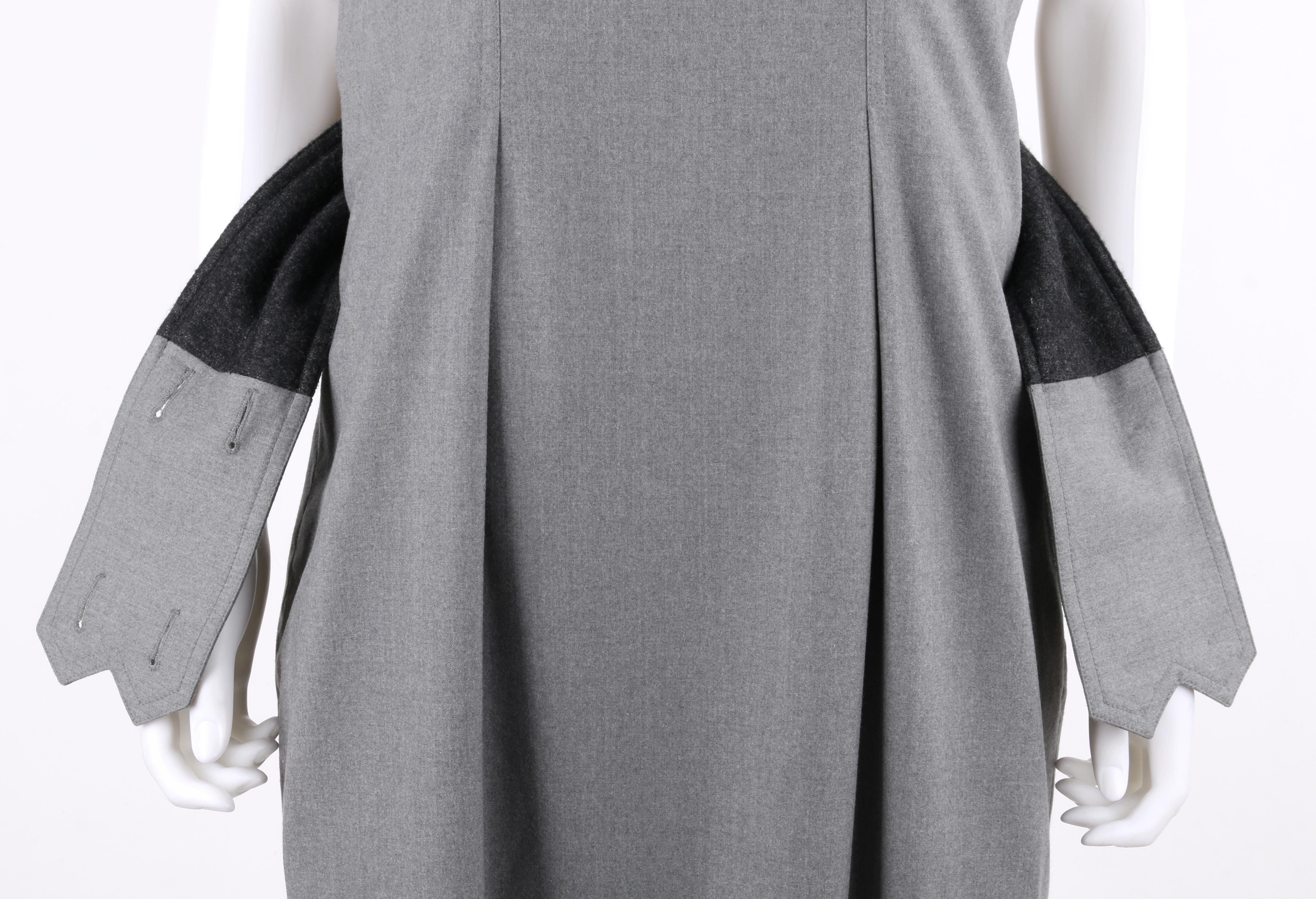 YVES SAINT LAURENT A/W 2007 Gray Button Up Belt Sleeveless Plunge Back Dress YSL For Sale 2